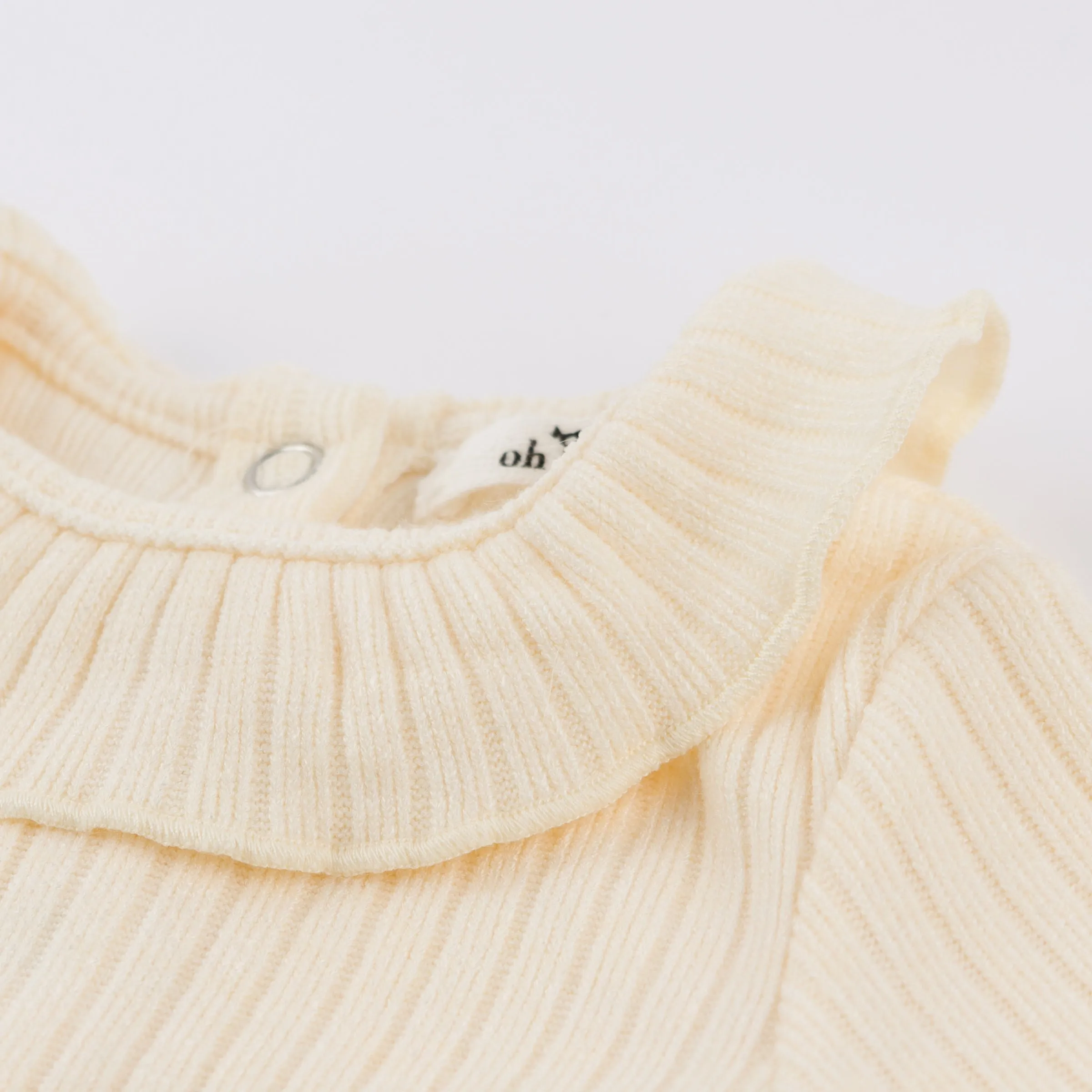 oh baby! Wide Rib Fuzzy Sweater Knit Ruffle Neck Onesie - Vanilla