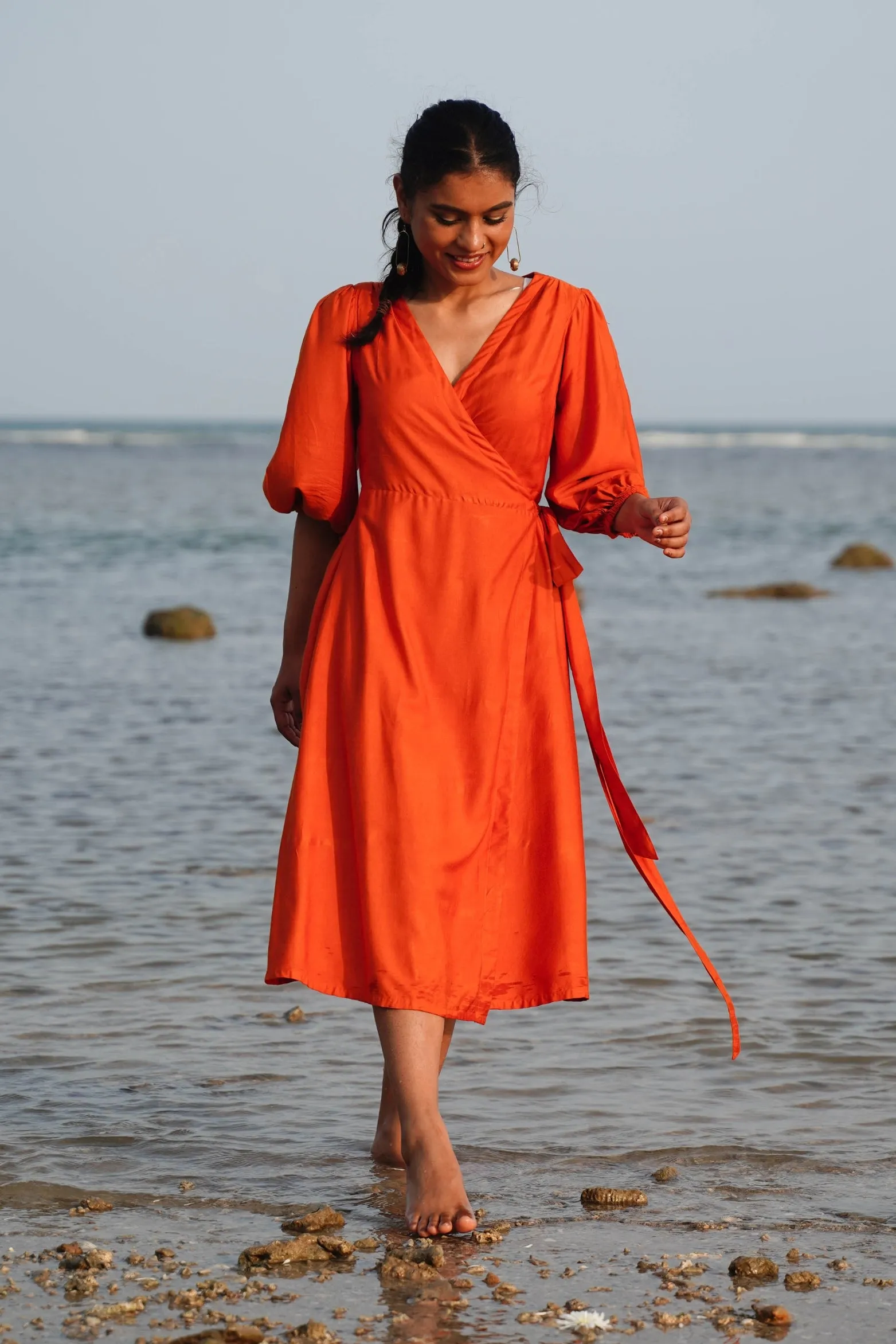 Okhai "Saffron Echo" Silk Blend Wrap Dress