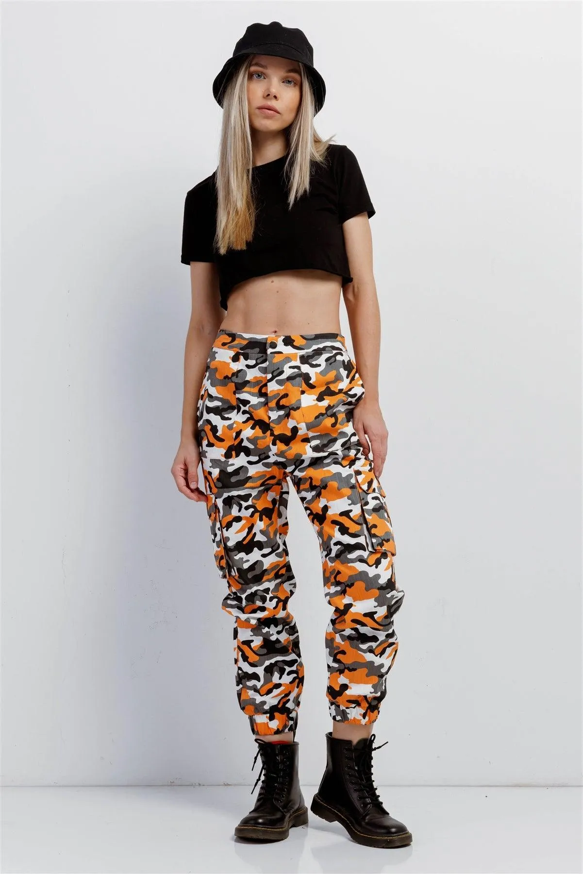 Orange Camouflage High Waisted Cargo Pants