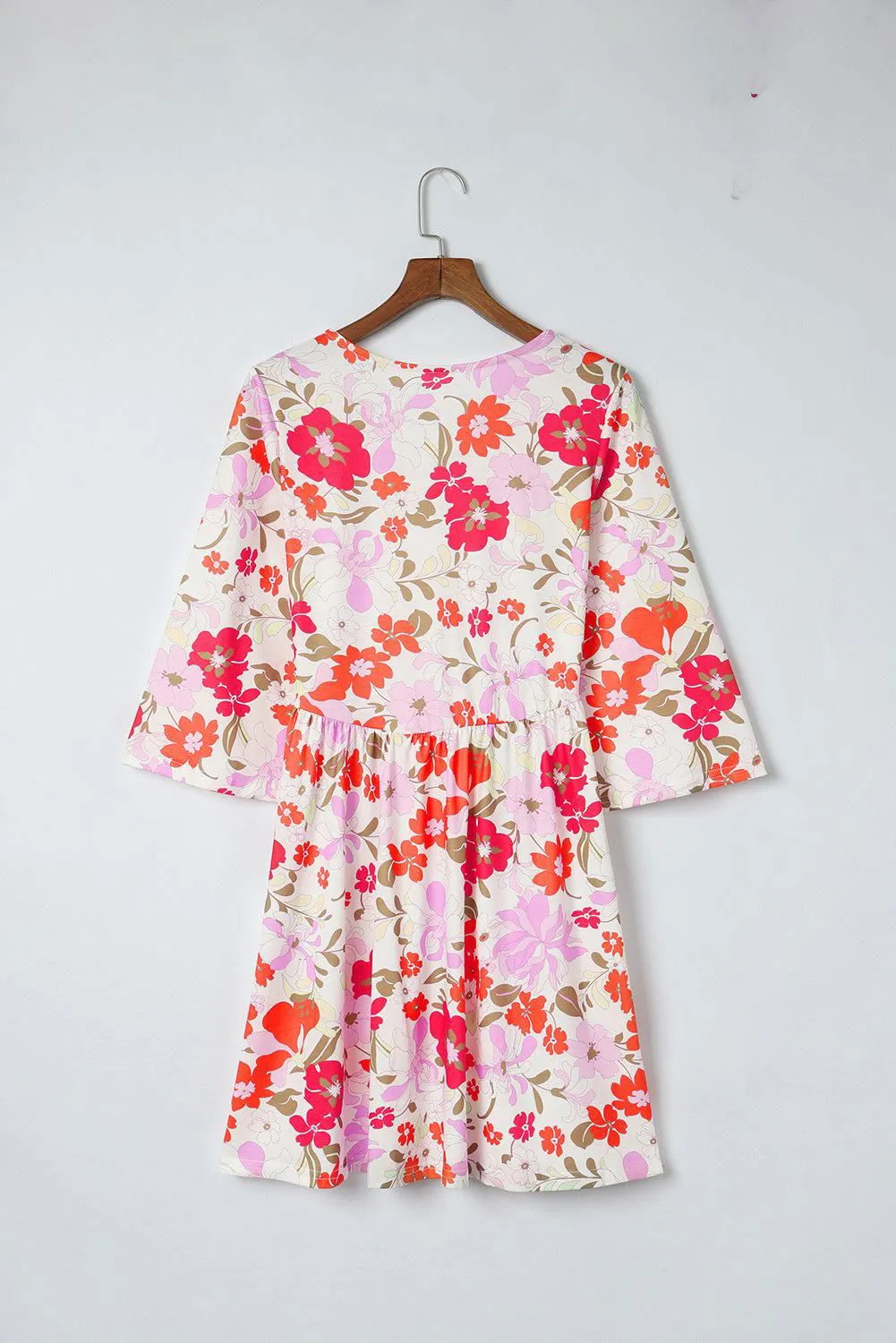 Orange Floral Print V Neck Flutter Empire Waist Dress