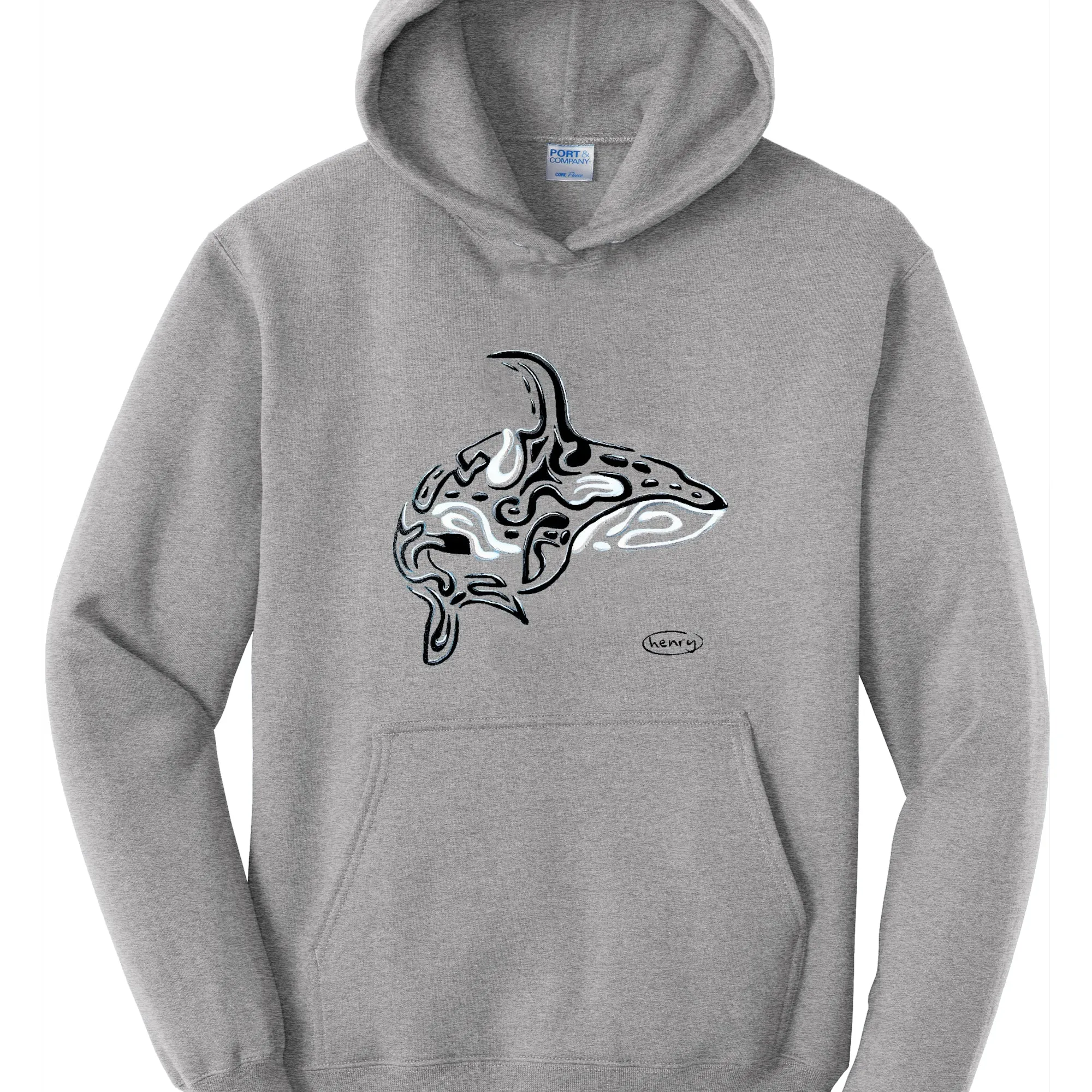 Orca Vanishing Light Heathered Gray Hoodie | Wearable Art by Seattle Mural Artist Ryan "Henry" Ward