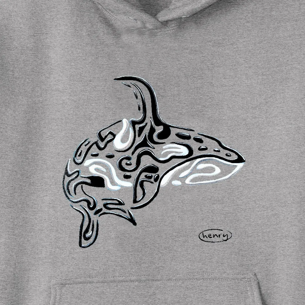 Orca Vanishing Light Heathered Gray Hoodie | Wearable Art by Seattle Mural Artist Ryan "Henry" Ward