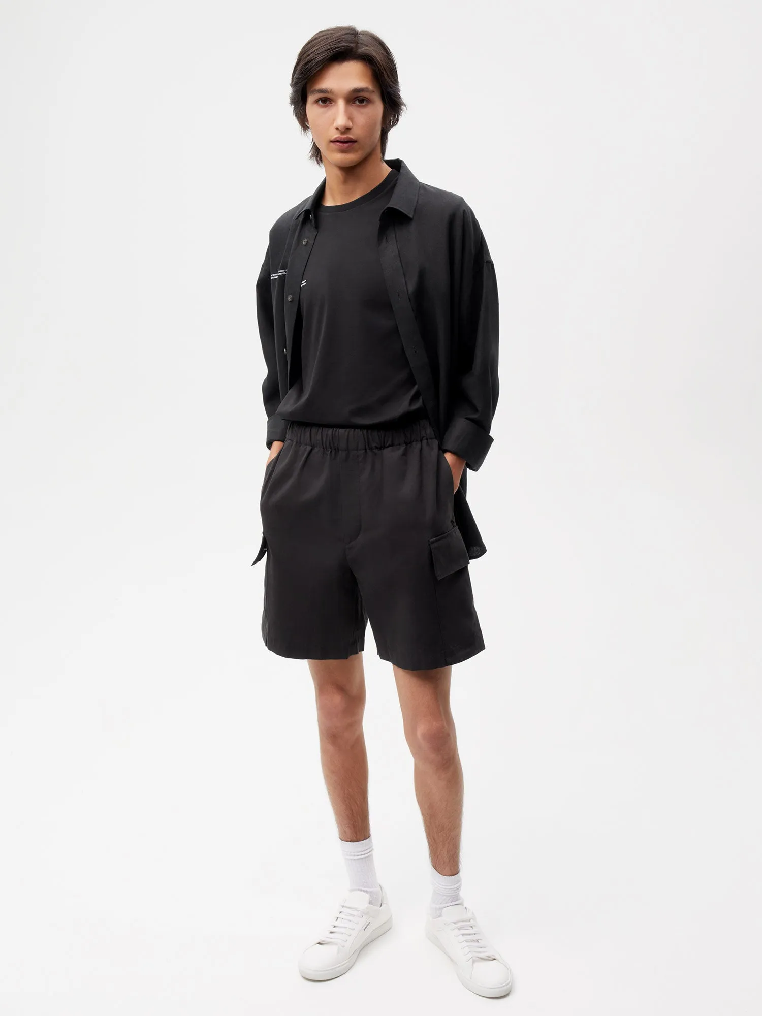 Organic Cotton Blend Cargo Shorts—black