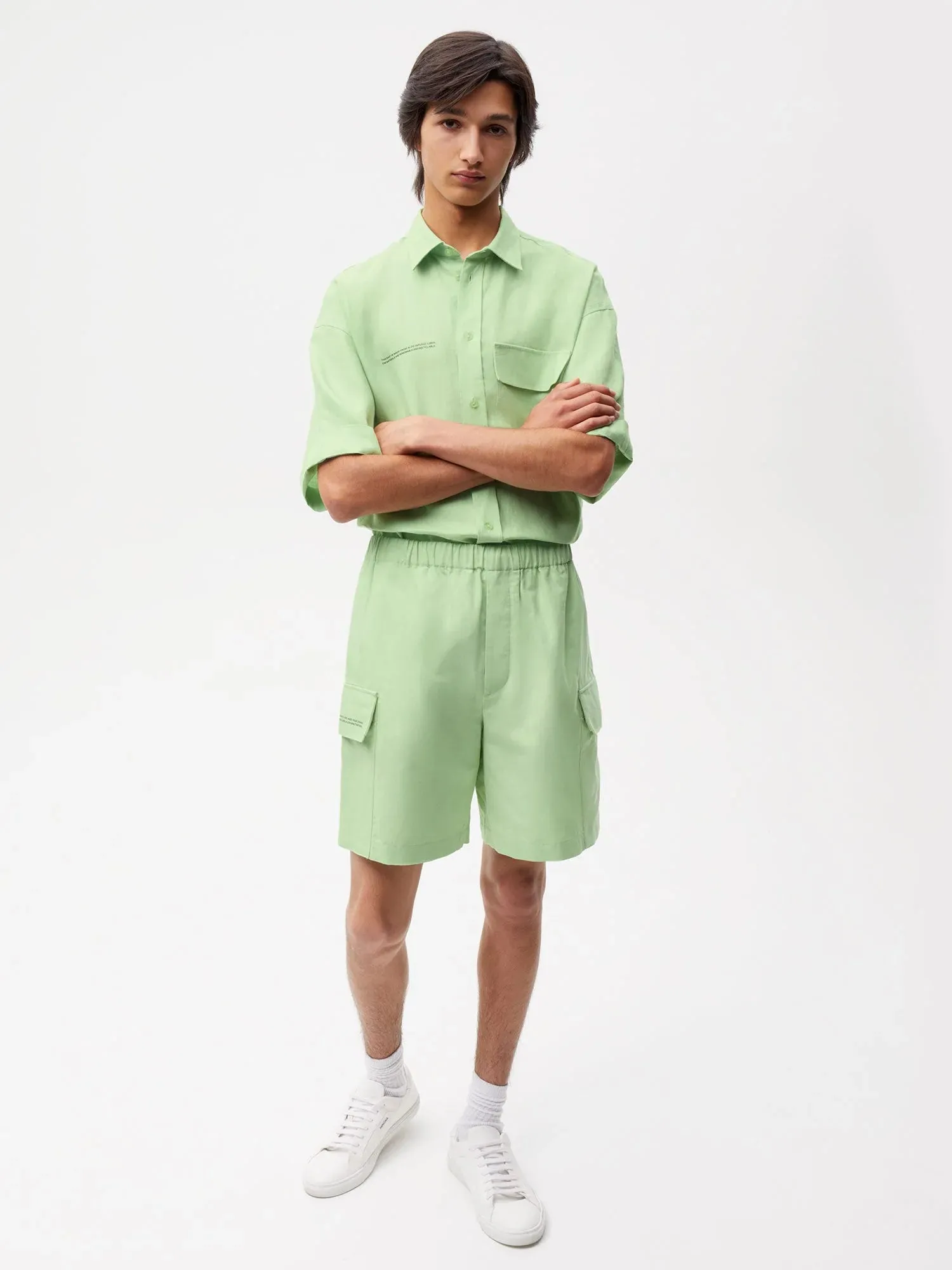 Organic Cotton Blend Cargo Shorts—pistachio