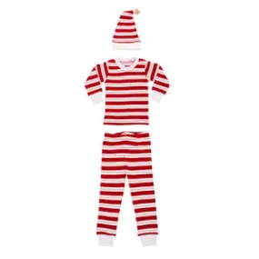 Organic Kids' L/Sleeve PJ & Cap Set- Peppermint Stripe