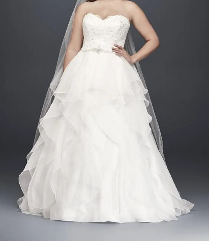 Organza ruffle and lace ball gown wedding dress at Bling Brides Bouquet