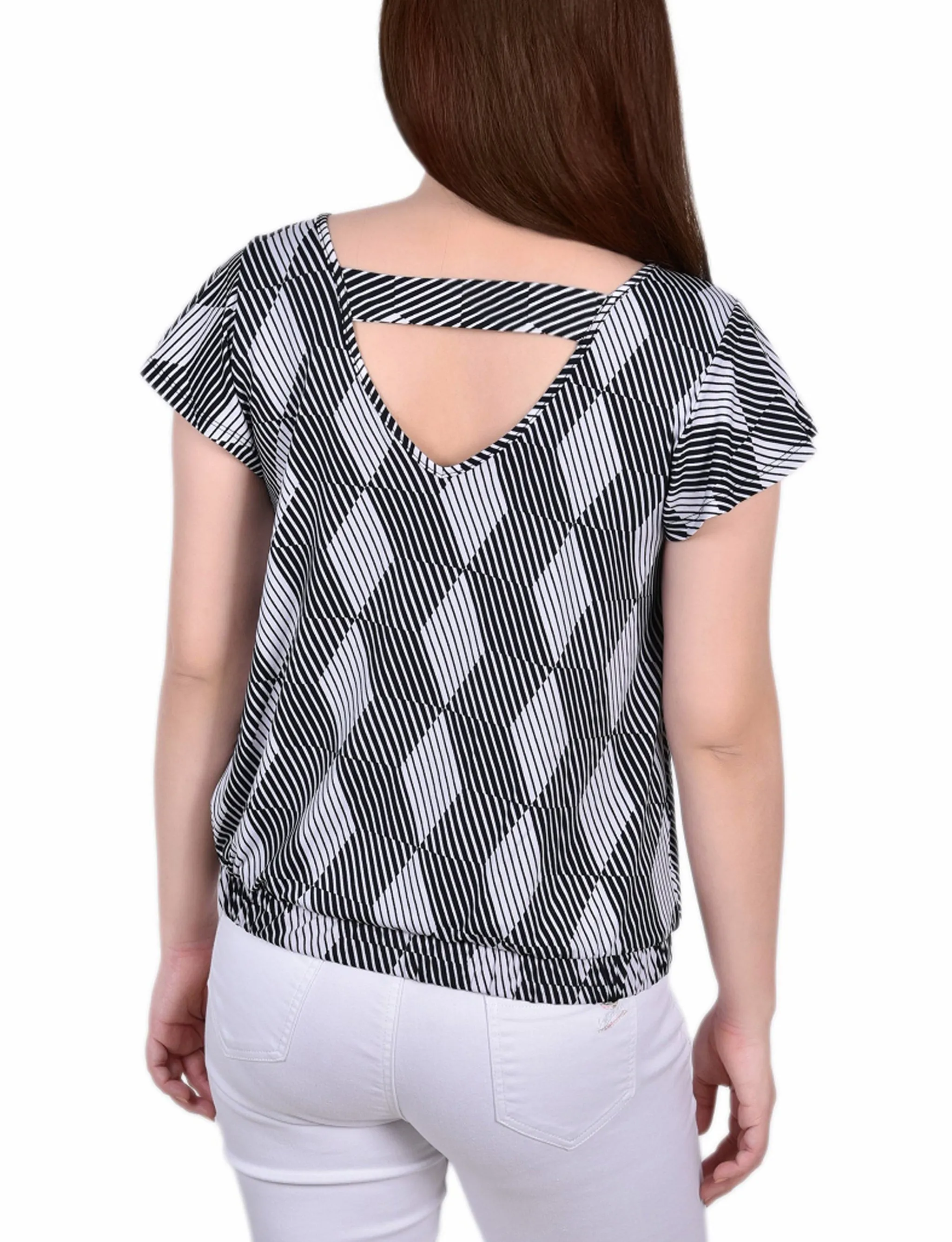 Petite Short Flutter Sleeve Top With Studded Neckline