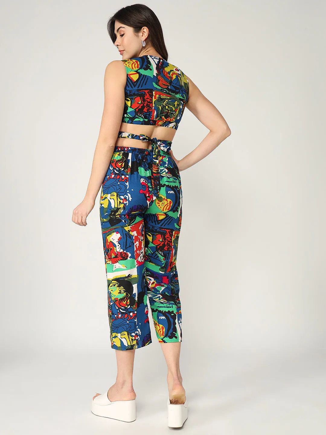 Picasso Inspired Printed Fusion Top With Pant Set  (Set Of 2)