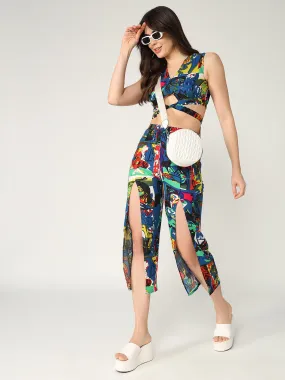 Picasso Inspired Printed Fusion Top With Pant Set  (Set Of 2)