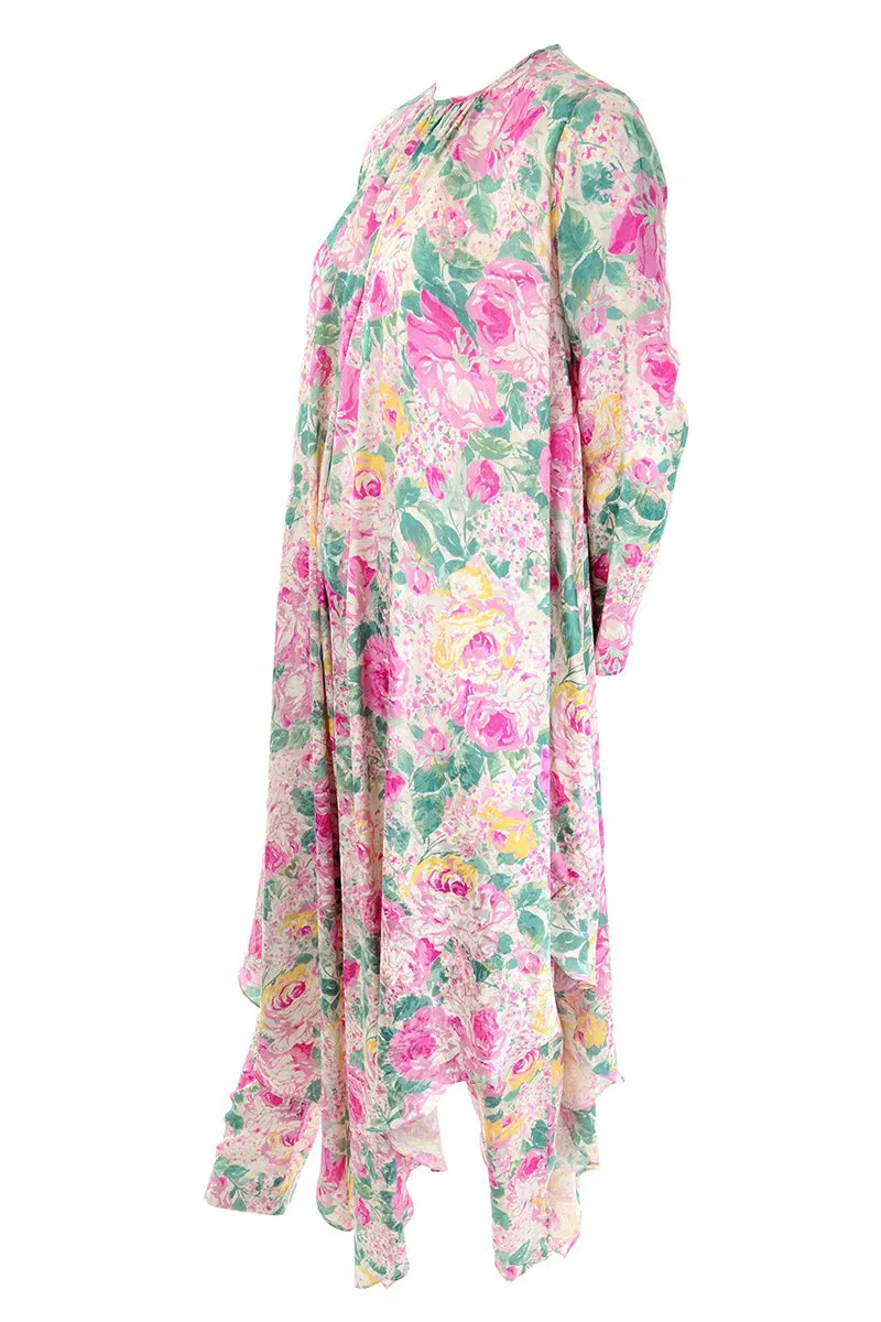 Pink Floral Silk Vintage Caftan with Matching High Waisted Pants Small