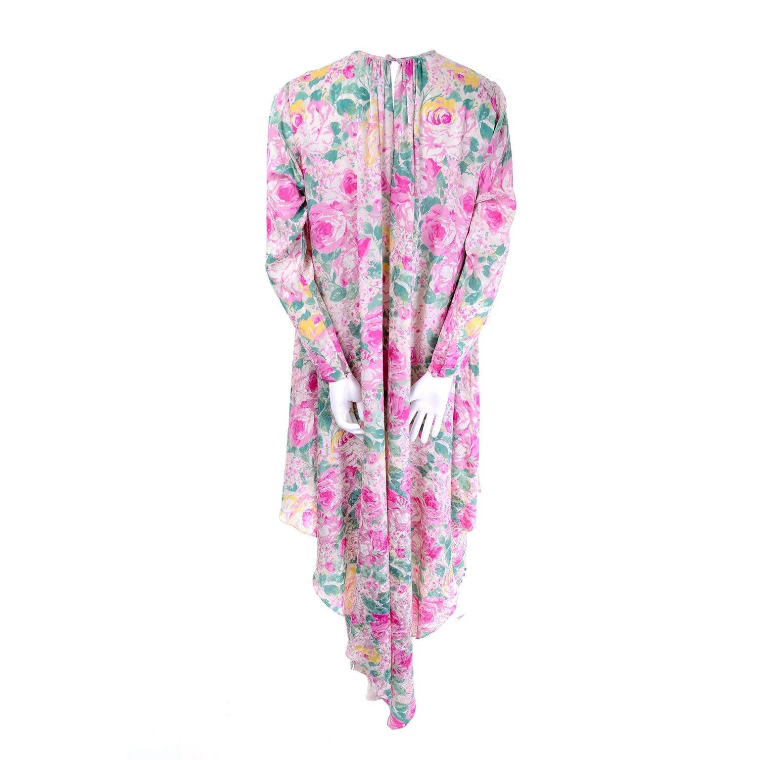 Pink Floral Silk Vintage Caftan with Matching High Waisted Pants Small