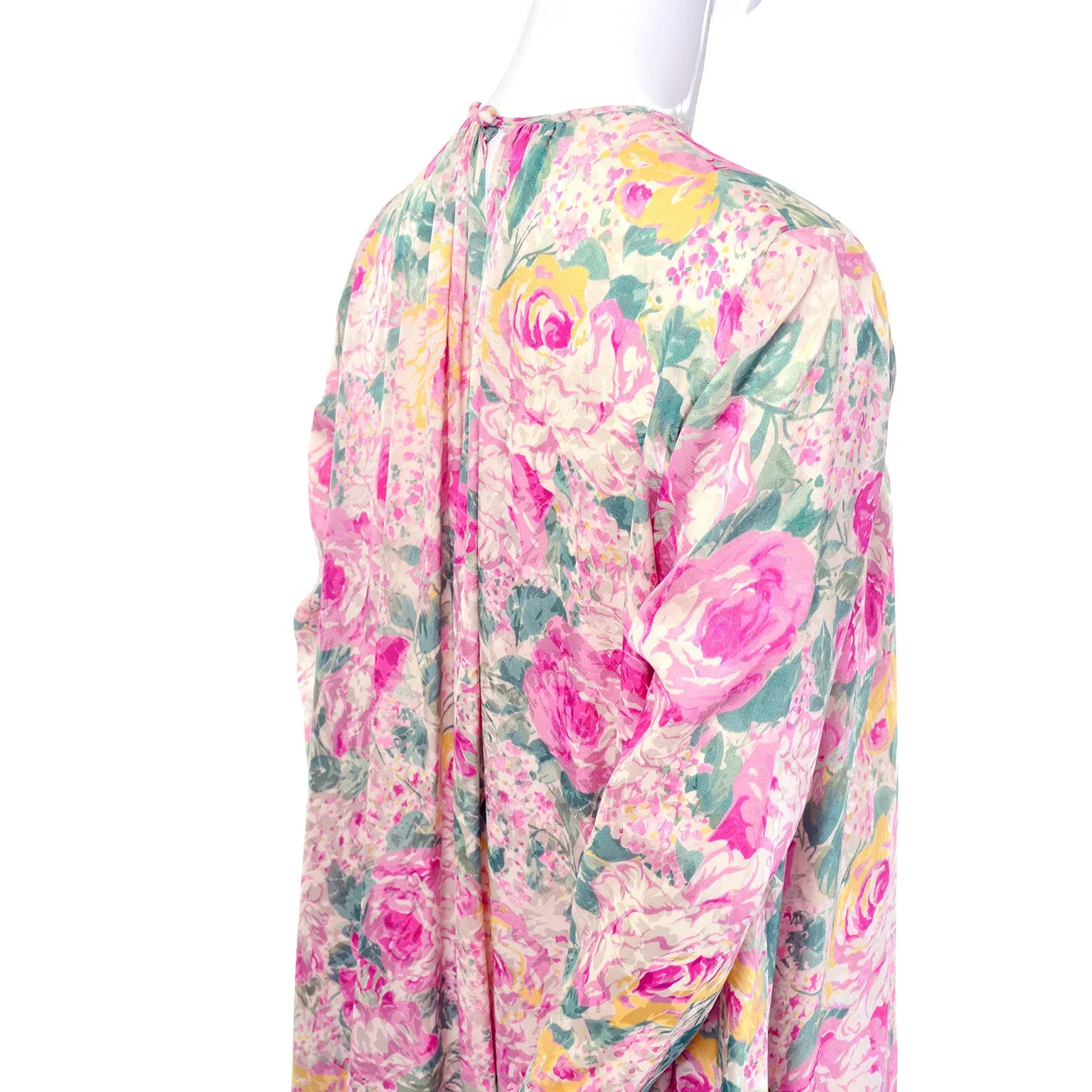 Pink Floral Silk Vintage Caftan with Matching High Waisted Pants Small