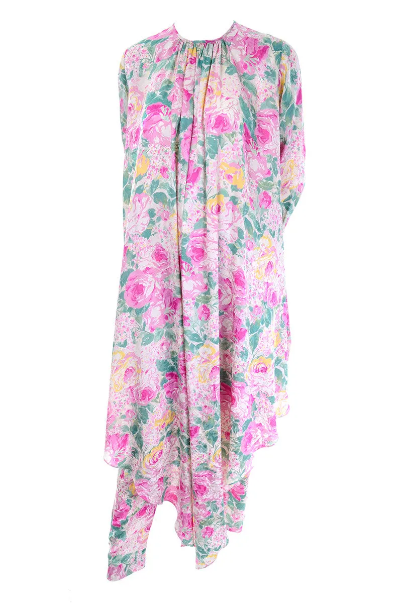 Pink Floral Silk Vintage Caftan with Matching High Waisted Pants Small