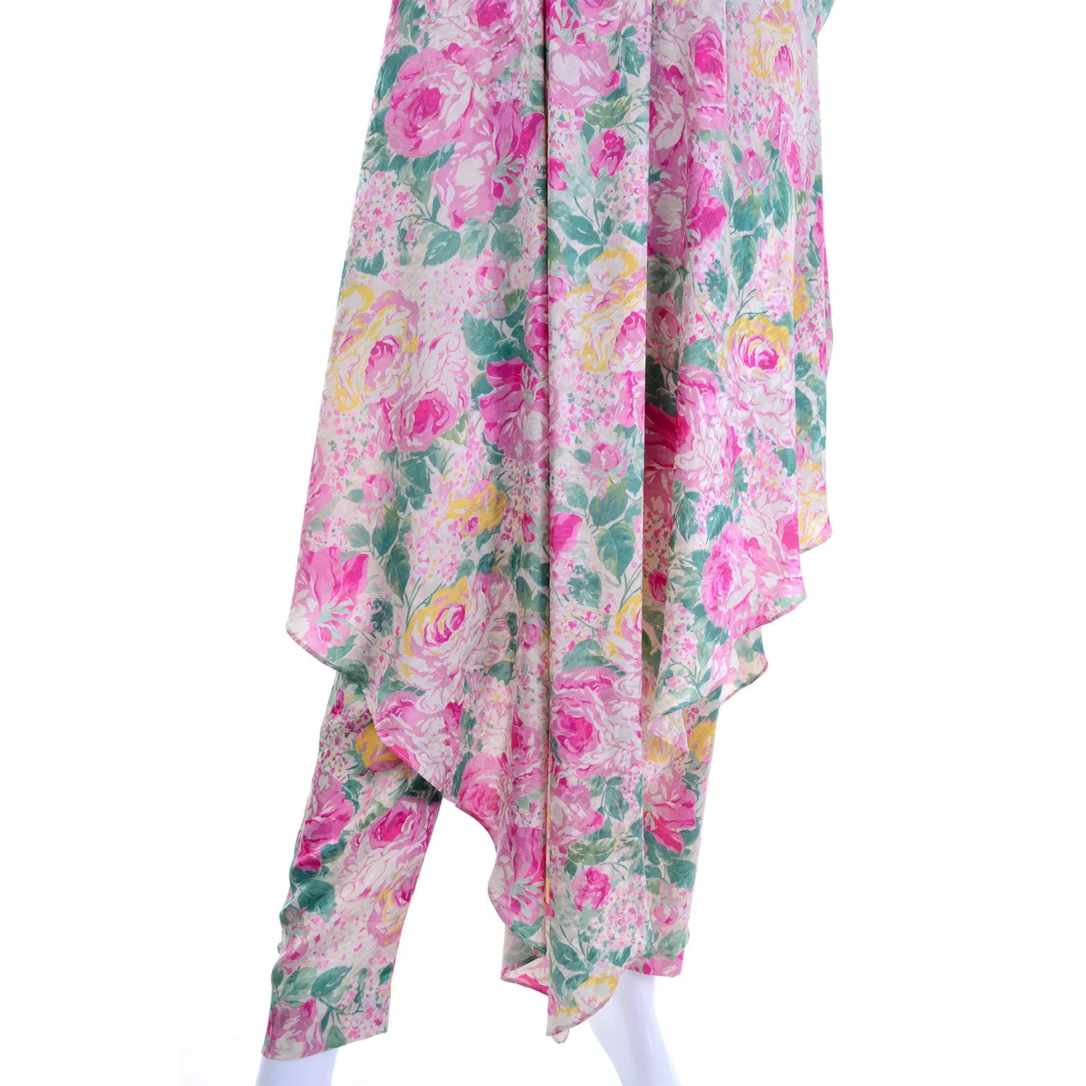 Pink Floral Silk Vintage Caftan with Matching High Waisted Pants Small