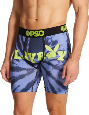 PSD Men's Stretch Elastic Wide Band Boxer Brief - Playboy Tie Dye Logo