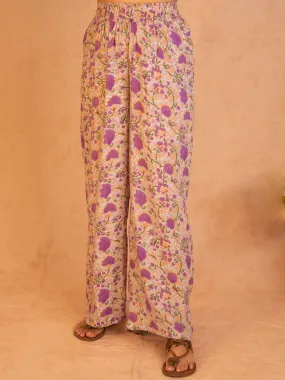 Purple Hand Block Printed High Waist Pant