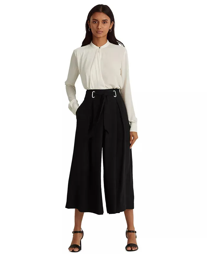 Ralph Lauren Womens Black Pleated Georgette Culotte Pants, Size 18