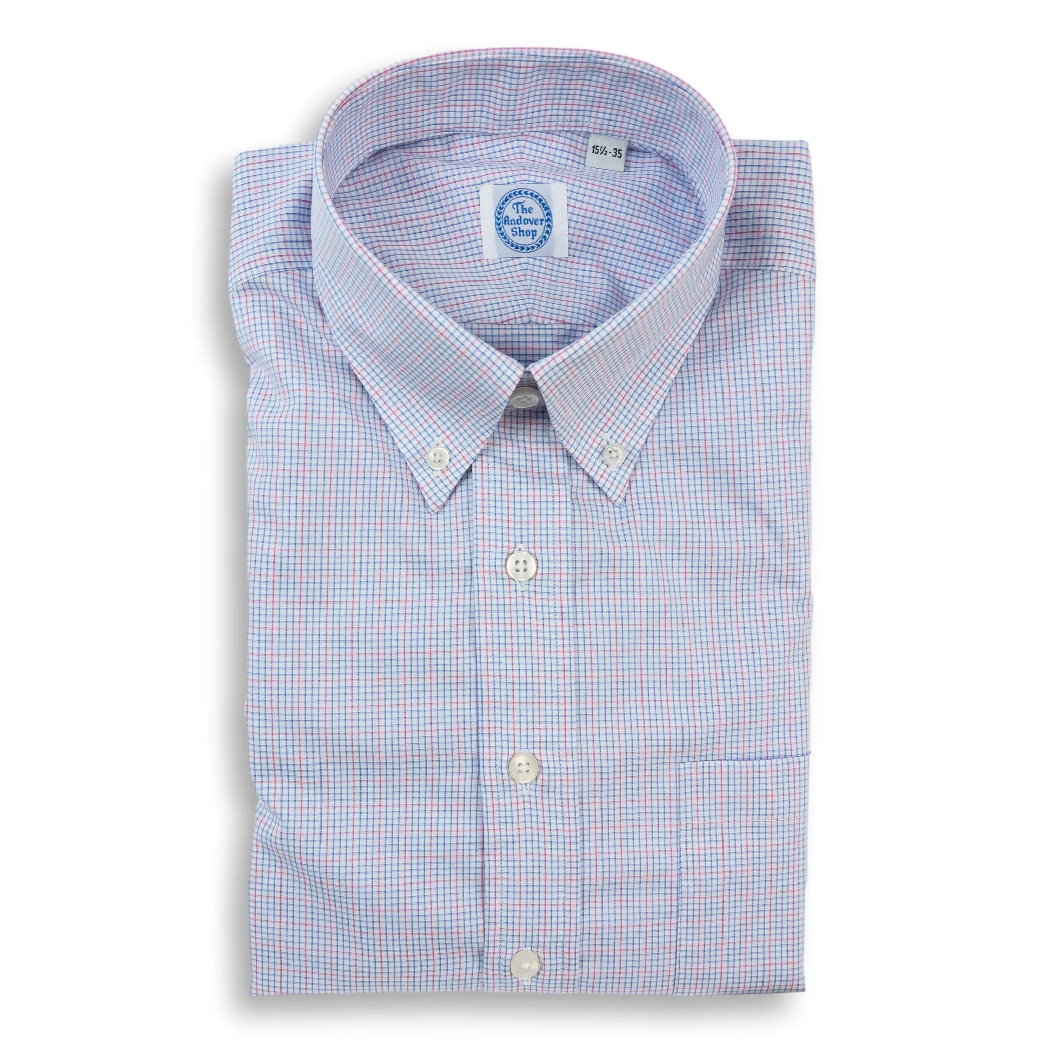 Red and Blue Graph Check Button Down Dress Shirt