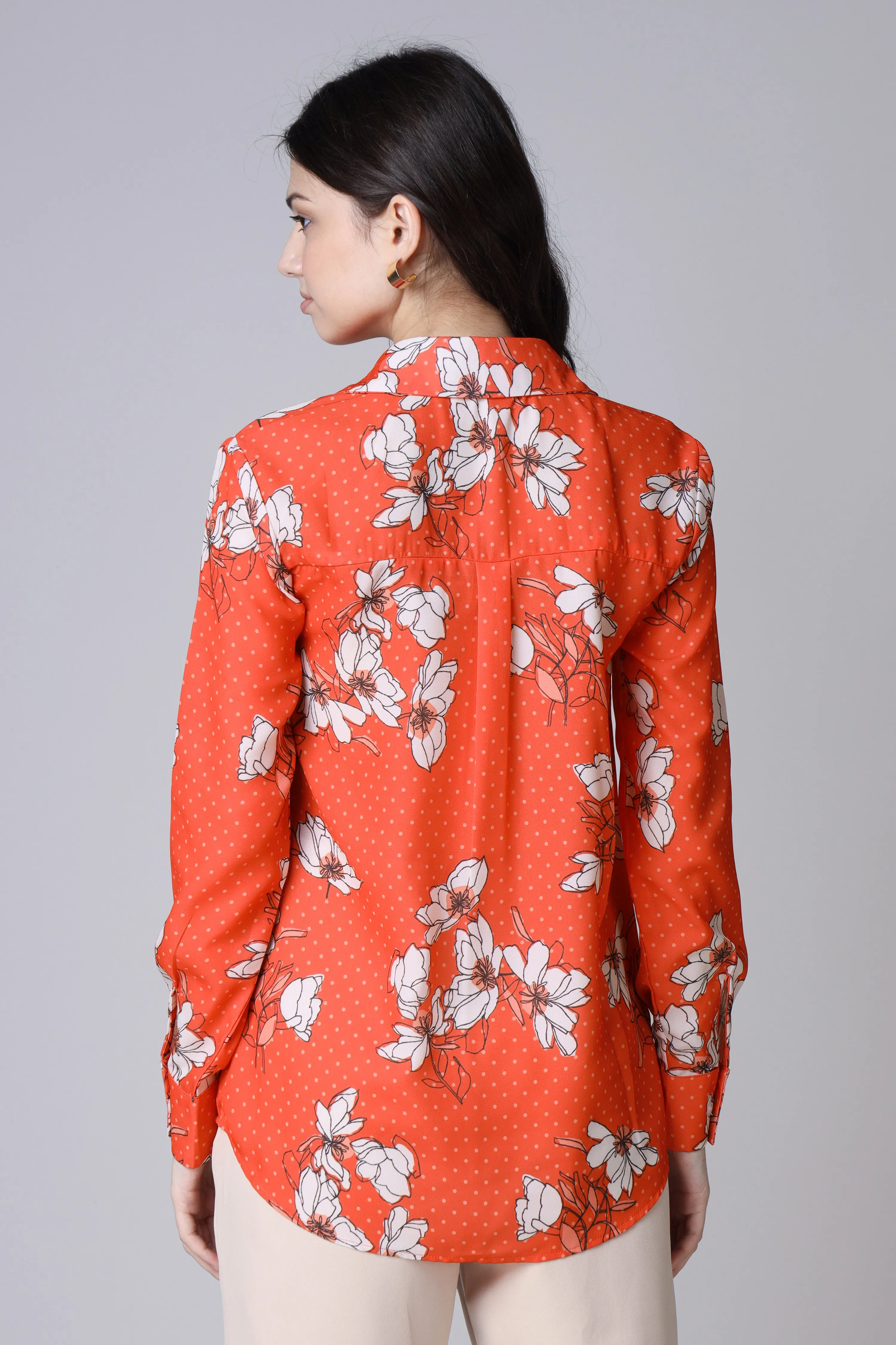 Red Floral Regular Fit Women's Shirt