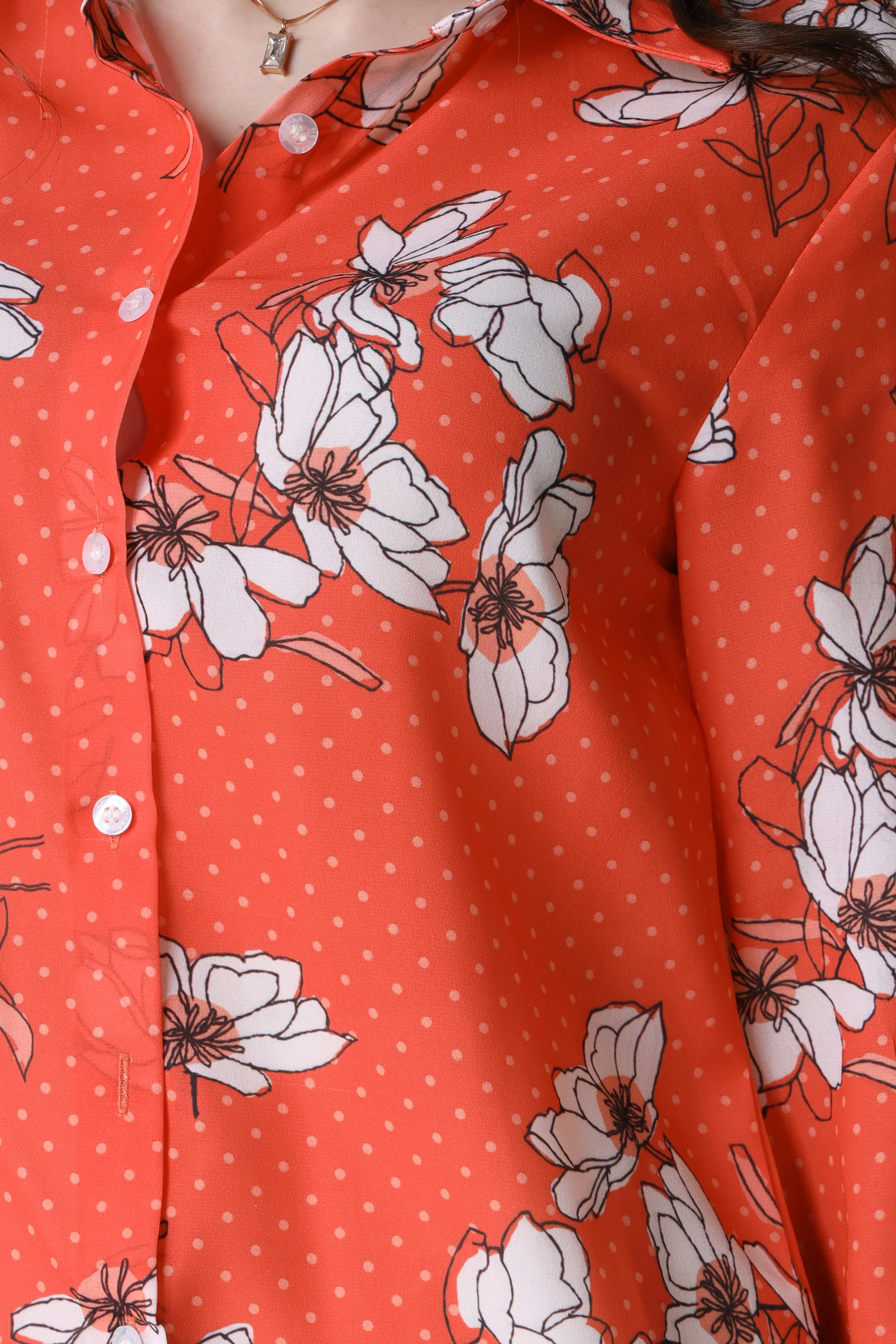 Red Floral Regular Fit Women's Shirt