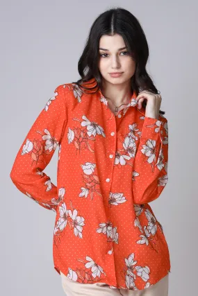 Red Floral Regular Fit Women's Shirt