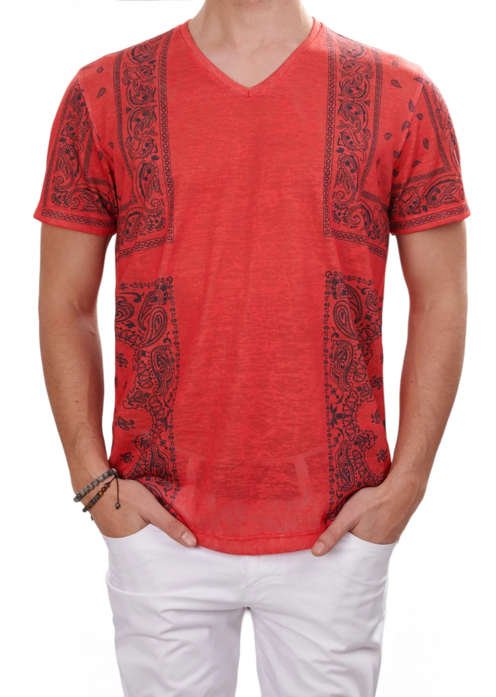 Red Partial Bandana Linen Tee