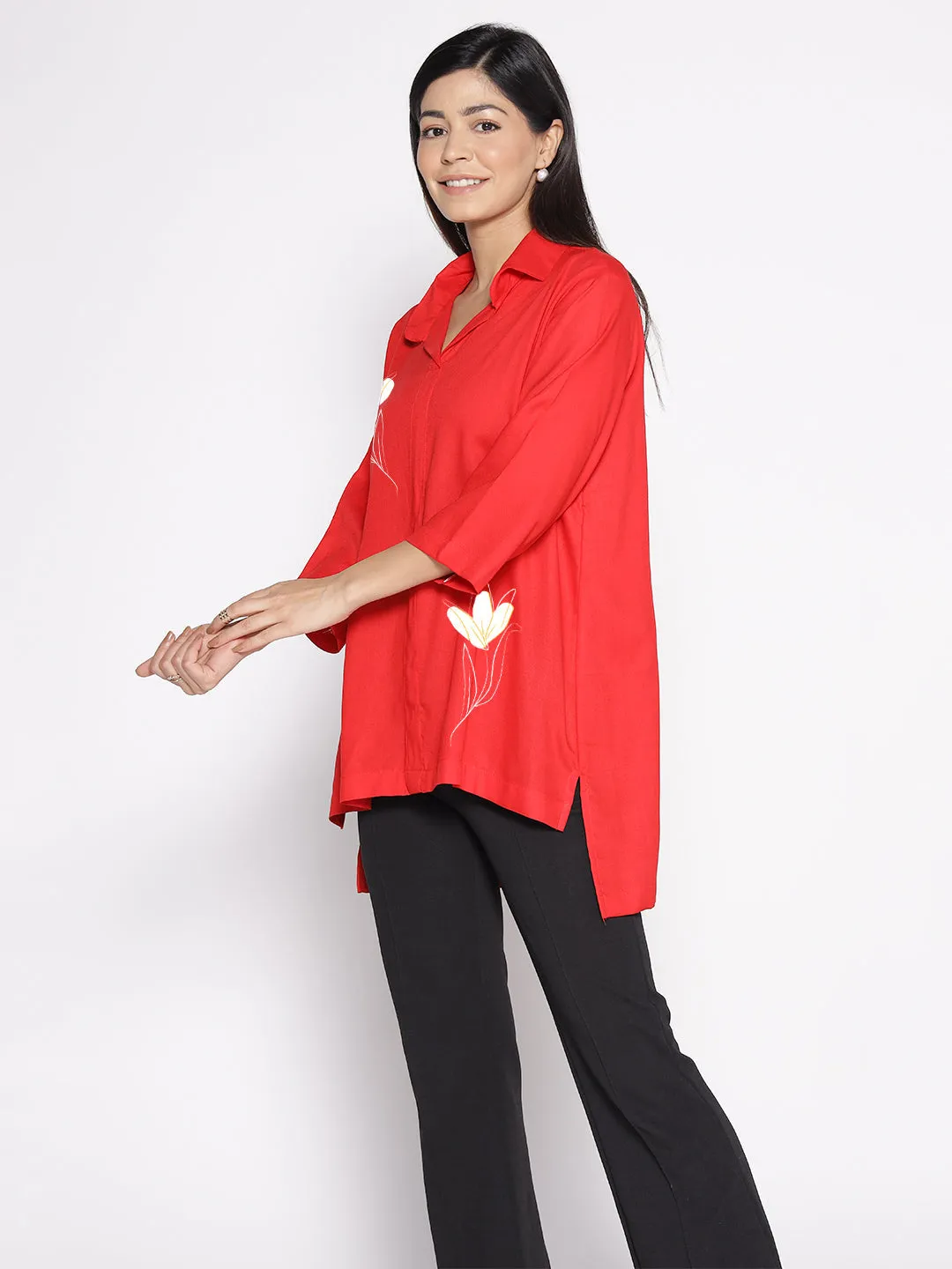 Red Rayon ShirtTop - Kardelen