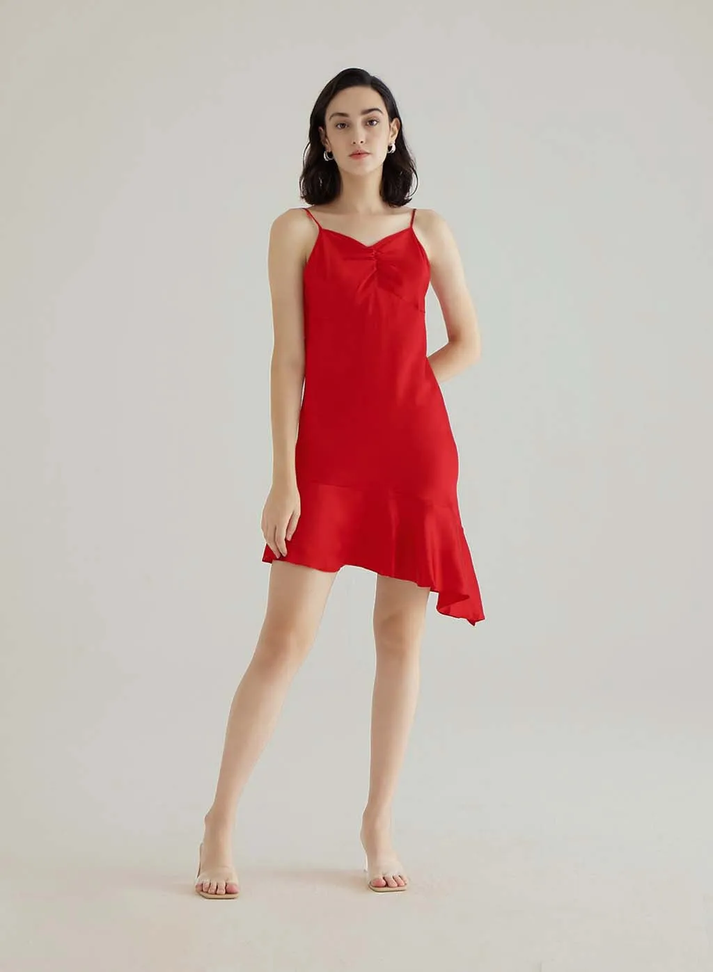 Red Twilight Asymmetric Slip Dress