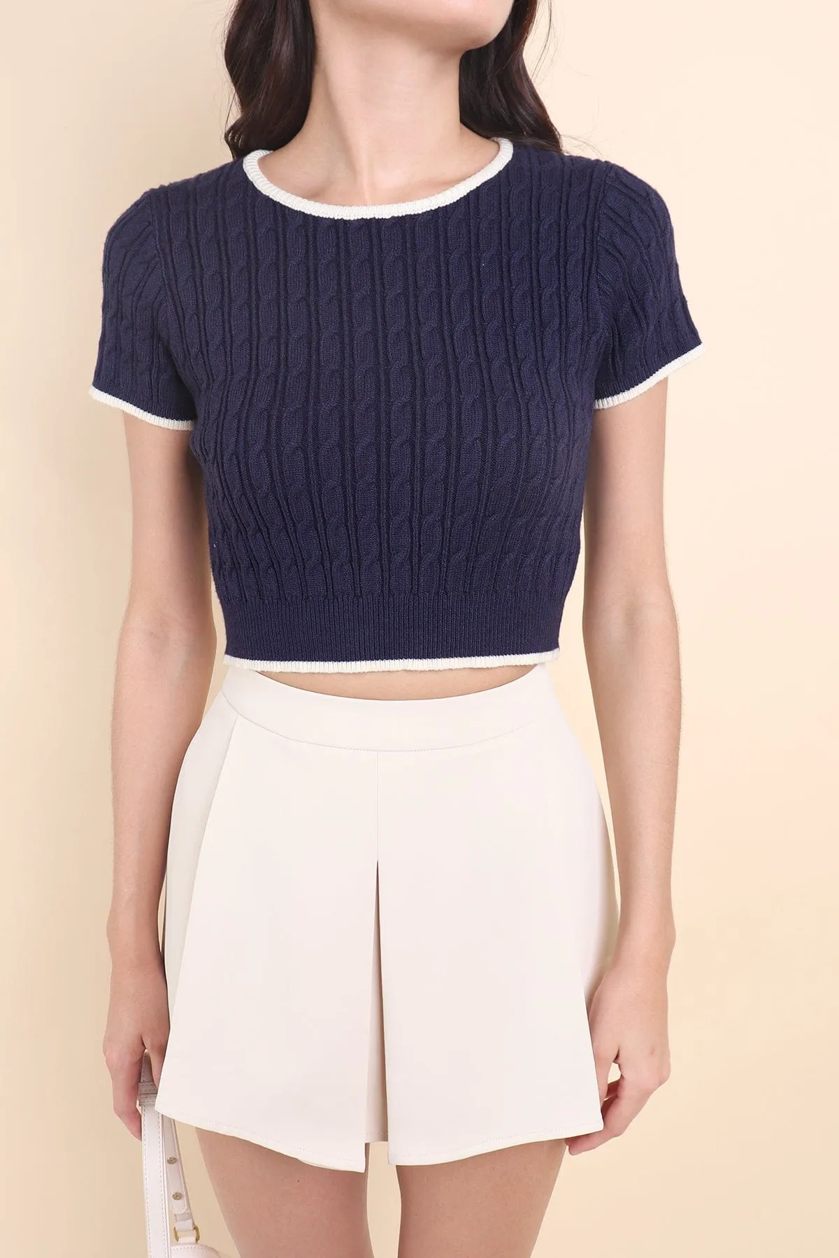 RESTOCKED** HERALD SLEEVED KNIT TOP IN NAVY