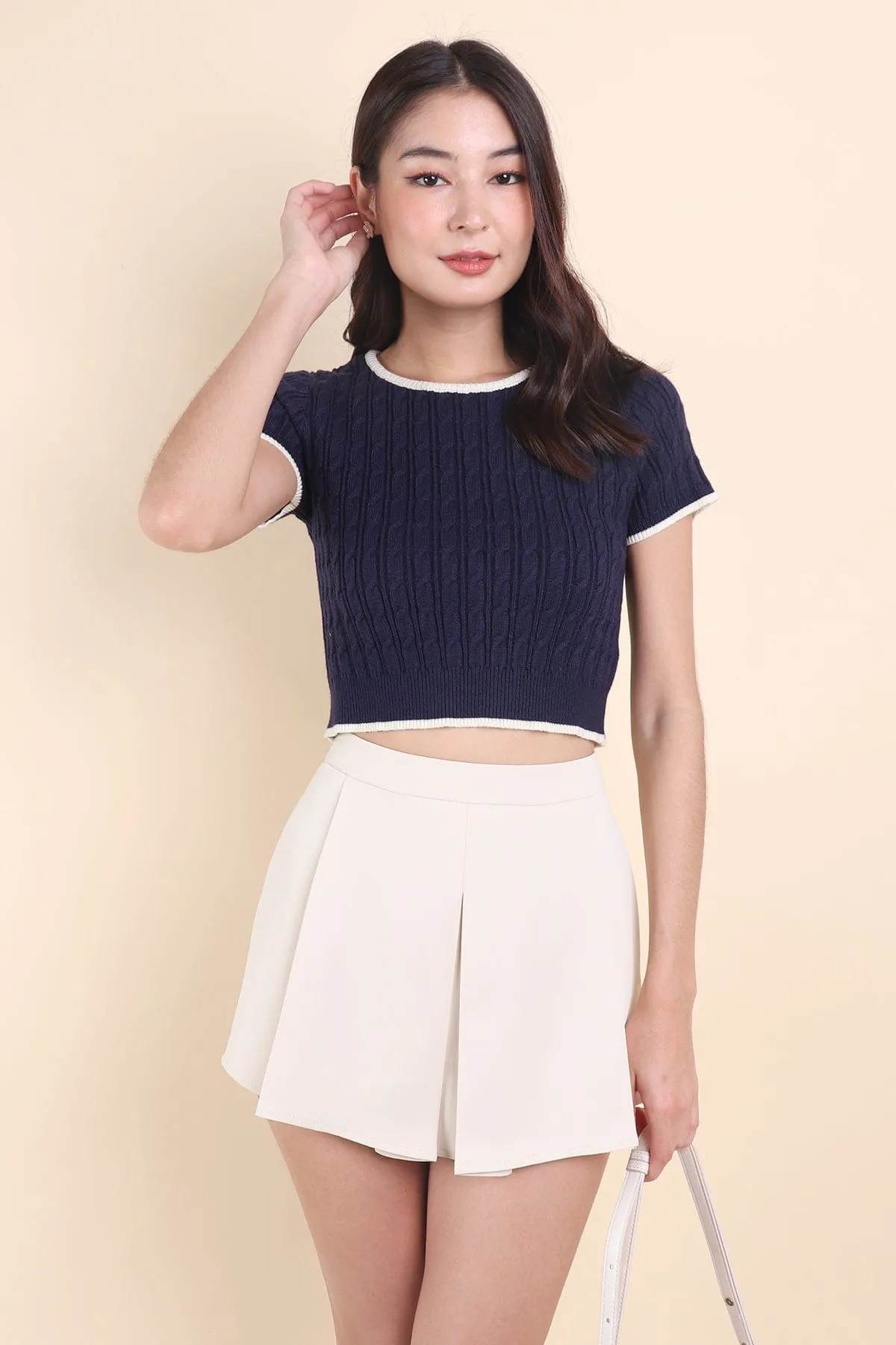 RESTOCKED** HERALD SLEEVED KNIT TOP IN NAVY