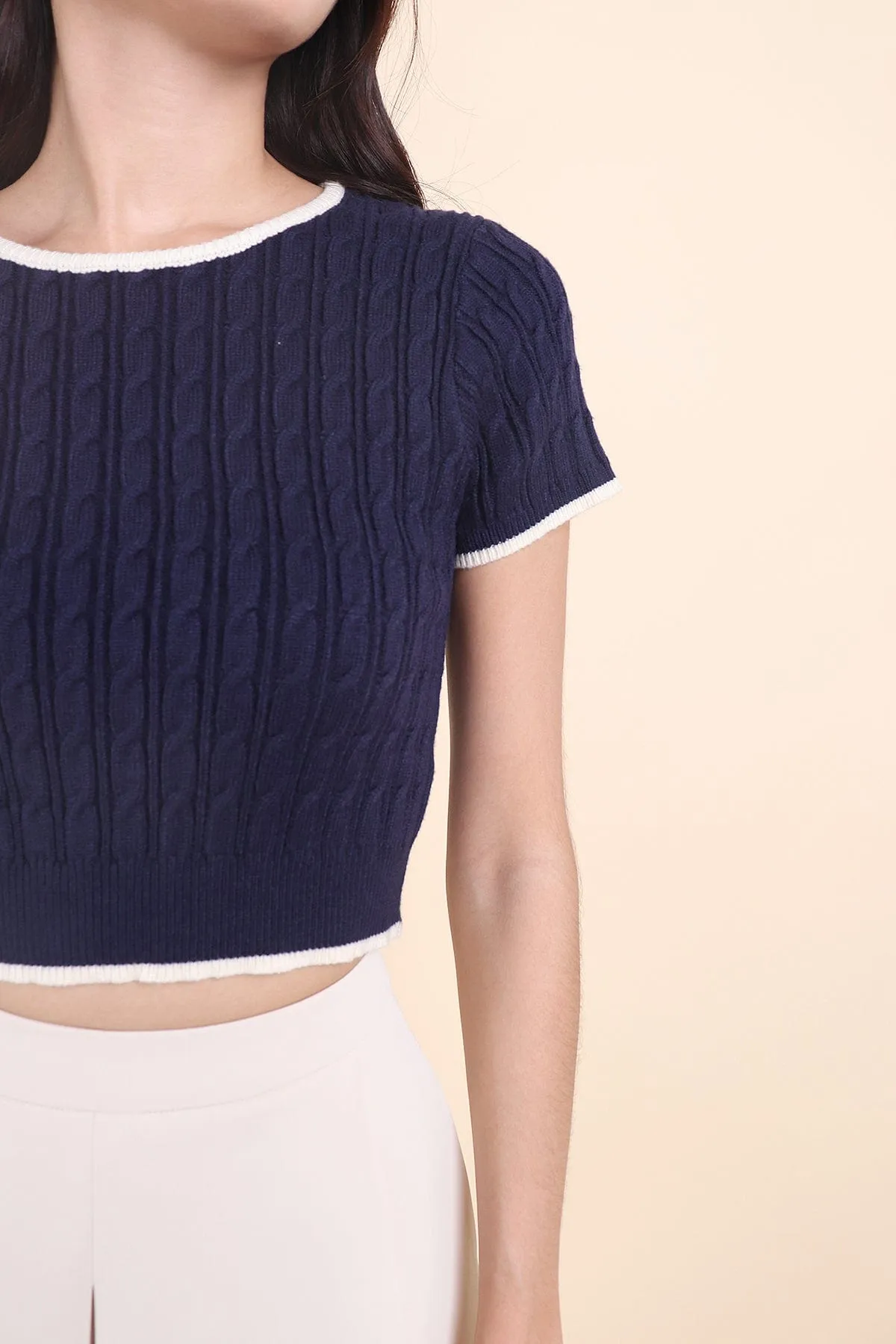 RESTOCKED** HERALD SLEEVED KNIT TOP IN NAVY