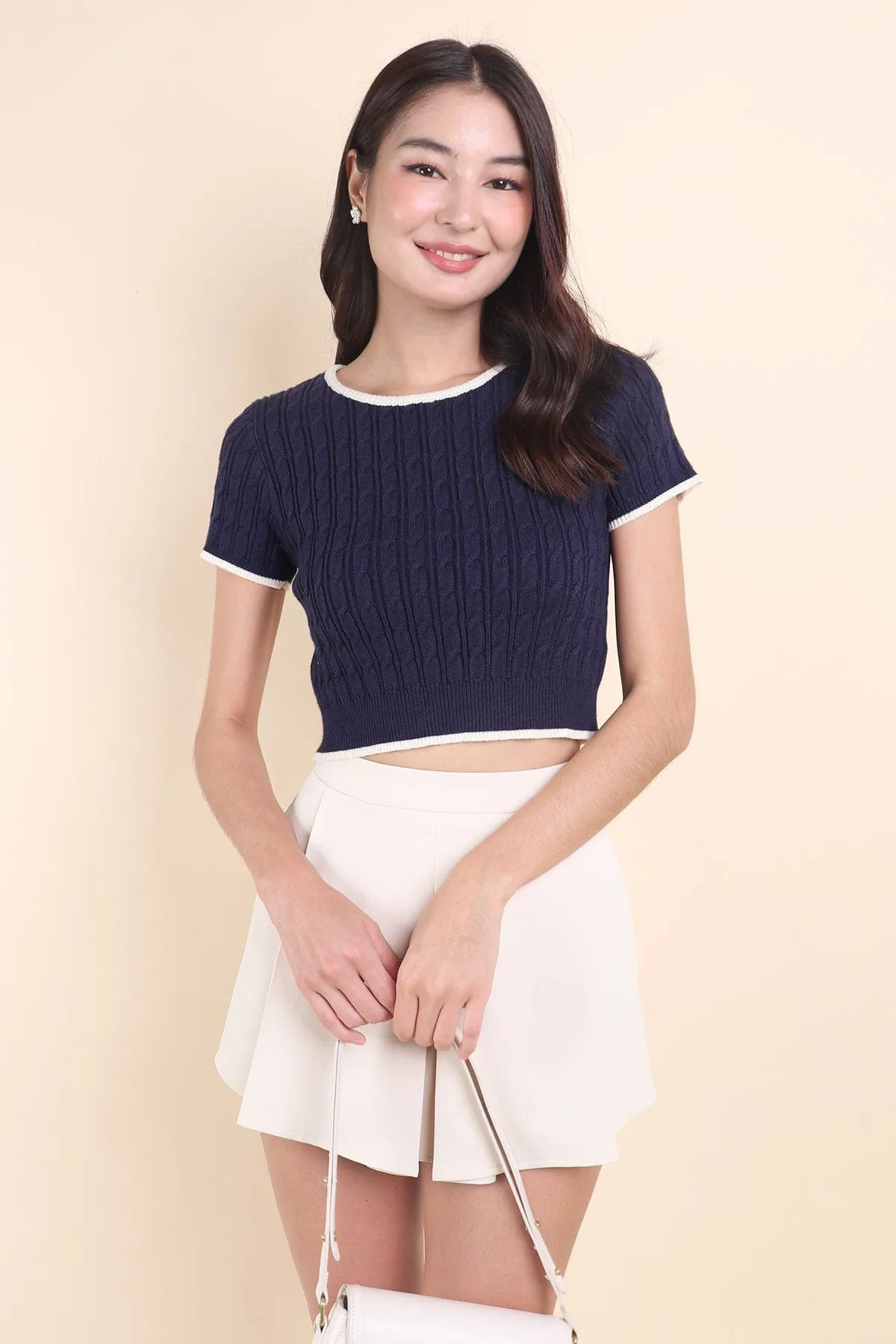 RESTOCKED** HERALD SLEEVED KNIT TOP IN NAVY