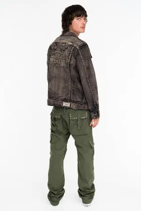 ROBINS NEW MILITARY STYLE CARGO PANTS IN GREEN ARMY WITH STUDS AND CRYSTALS