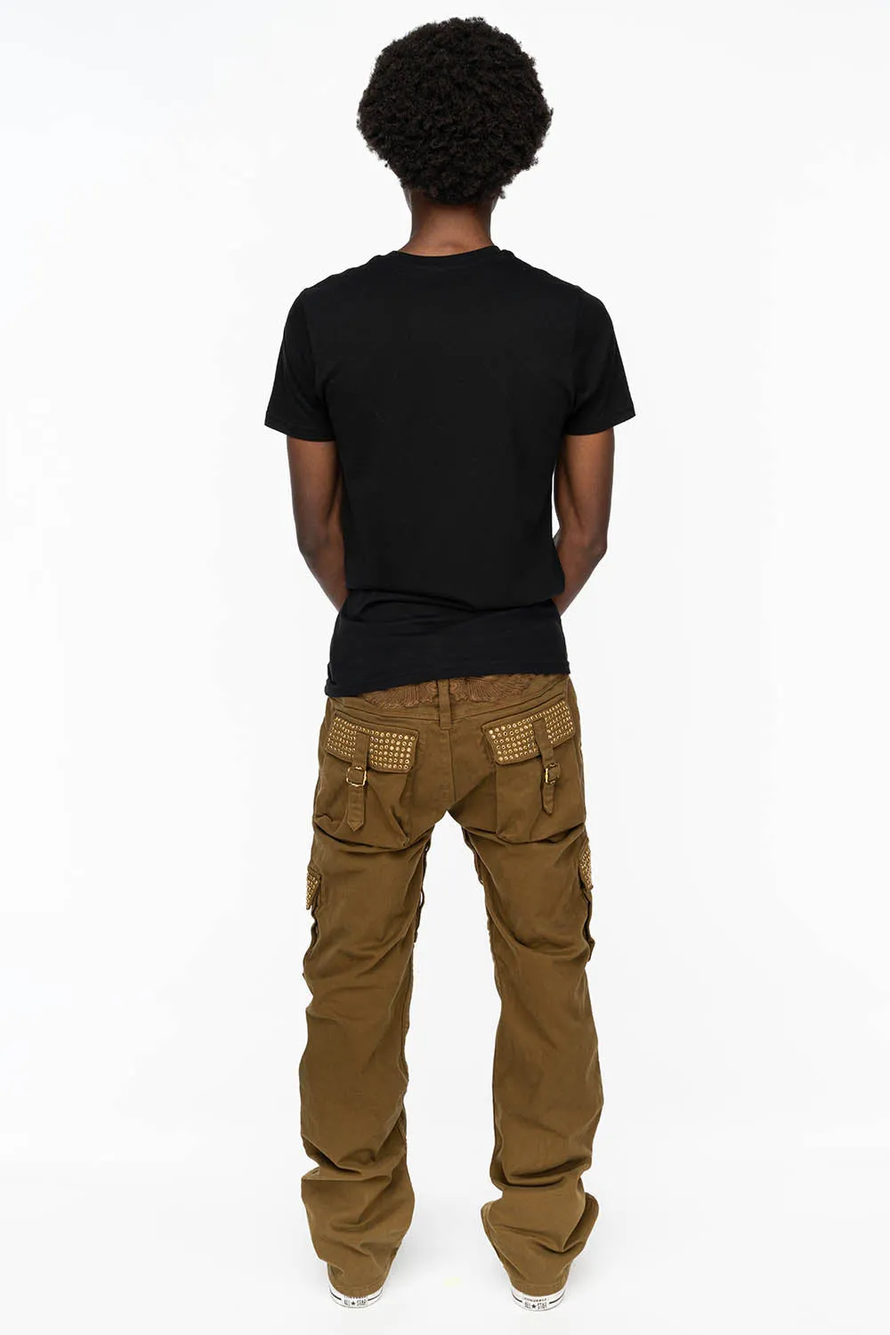 ROBINS NEW MILITARY STYLE CARGO PANTS IN OLIVE WITH SMOKY TOPAZ CRYSTALS