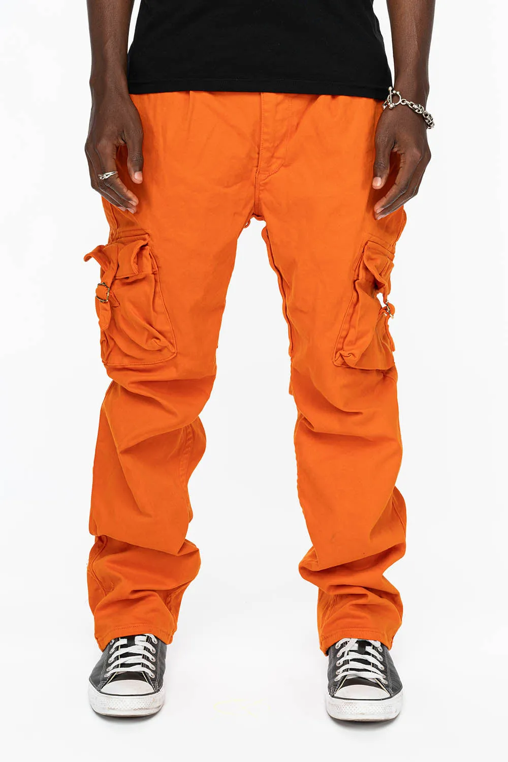 ROBINS NEW MILITARY STYLE CARGO PANTS IN ORANGE COLOR WASH