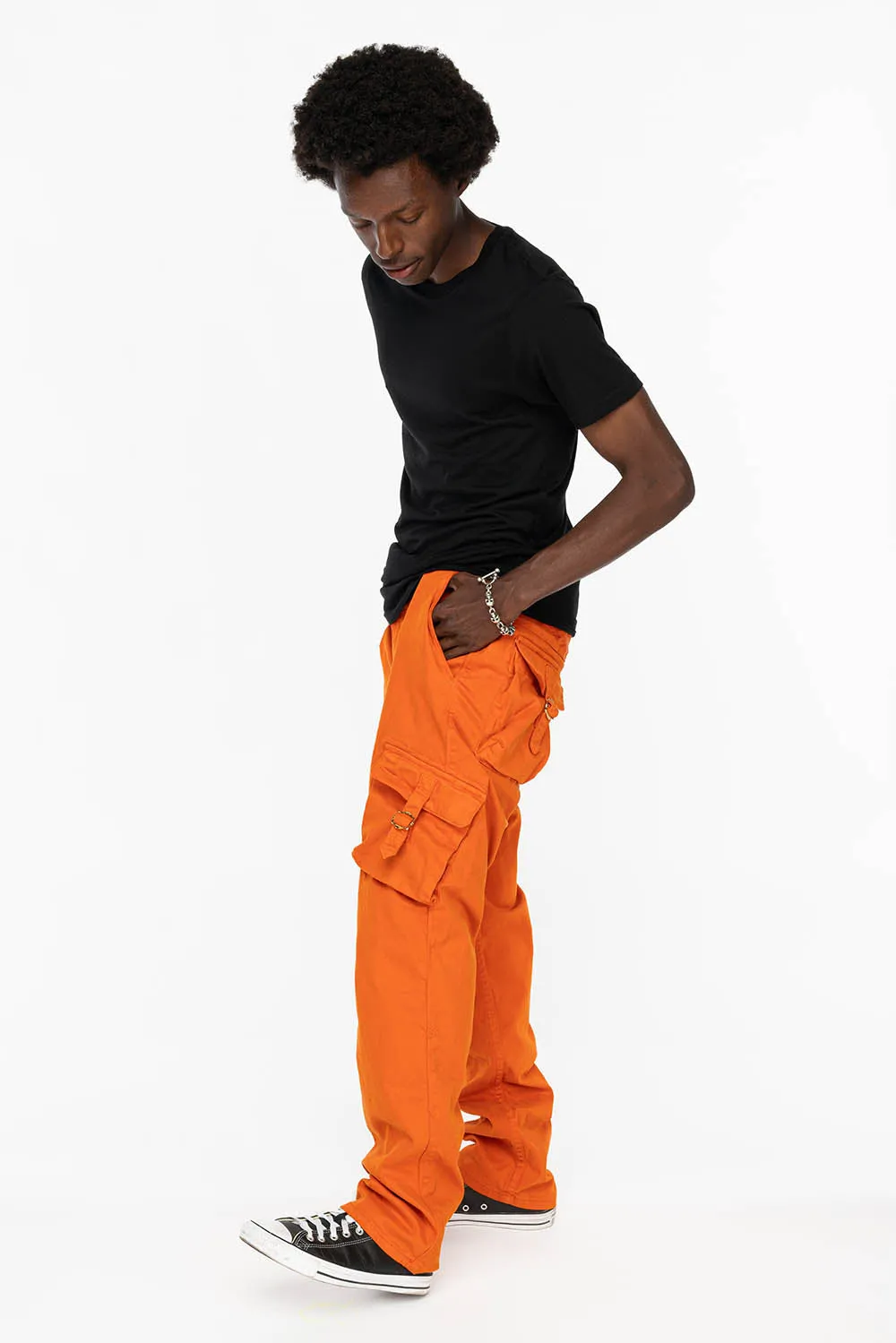 ROBINS NEW MILITARY STYLE CARGO PANTS IN ORANGE COLOR WASH