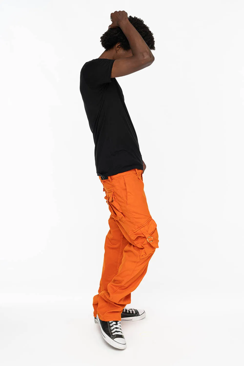 ROBINS NEW MILITARY STYLE CARGO PANTS IN ORANGE COLOR WASH