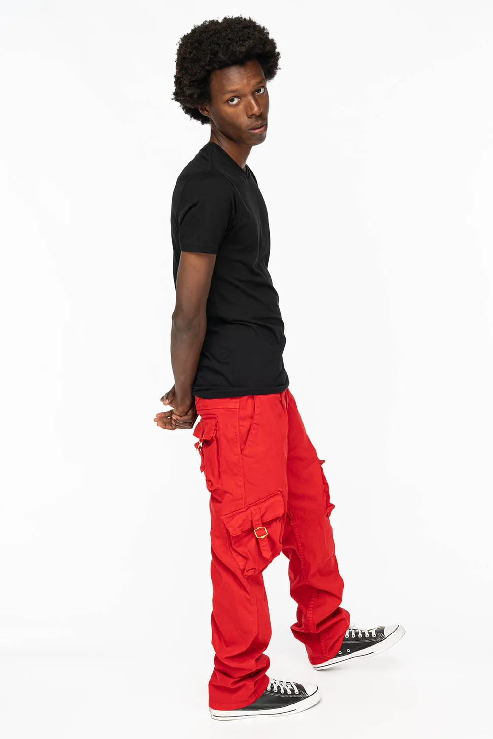 ROBINS NEW MILITARY STYLE CARGO PANTS IN RED COLOR WITH EMBROIDERY