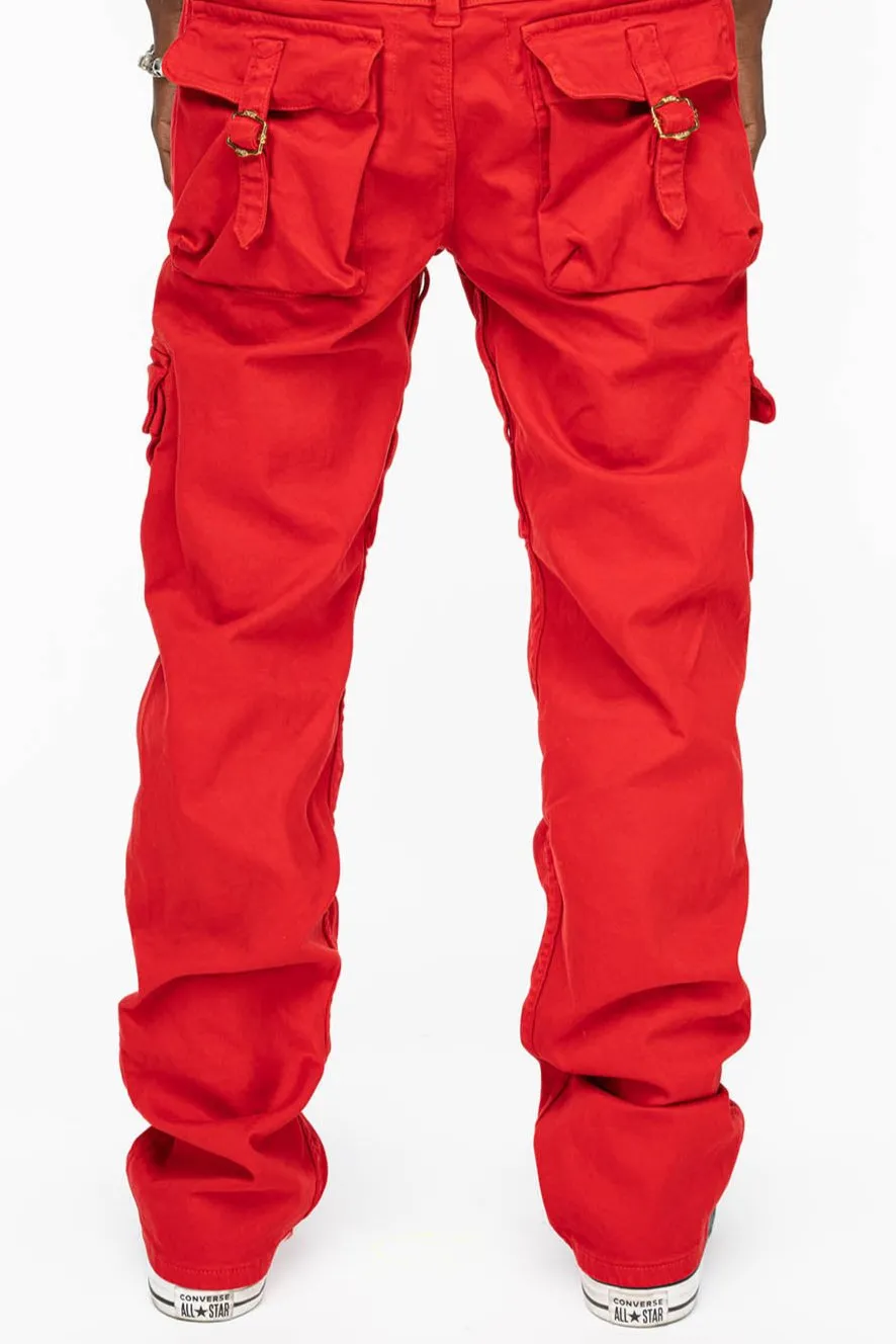 ROBINS NEW MILITARY STYLE CARGO PANTS IN RED COLOR WITH EMBROIDERY