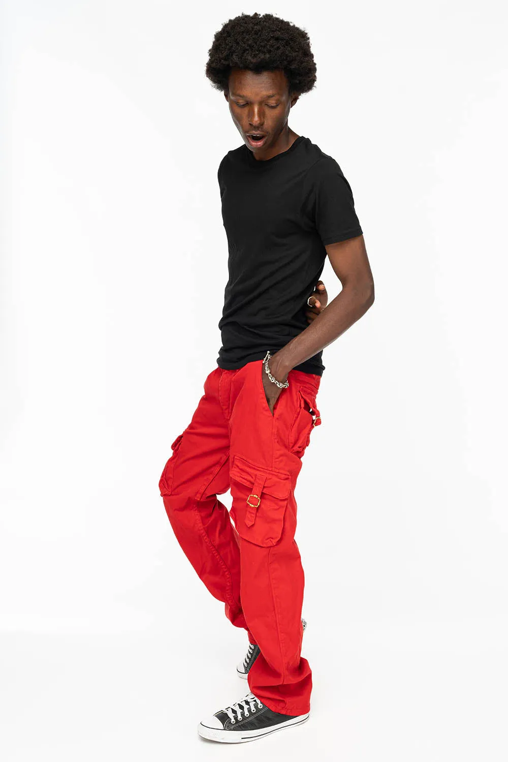 ROBINS NEW MILITARY STYLE CARGO PANTS IN RED COLOR WITH EMBROIDERY