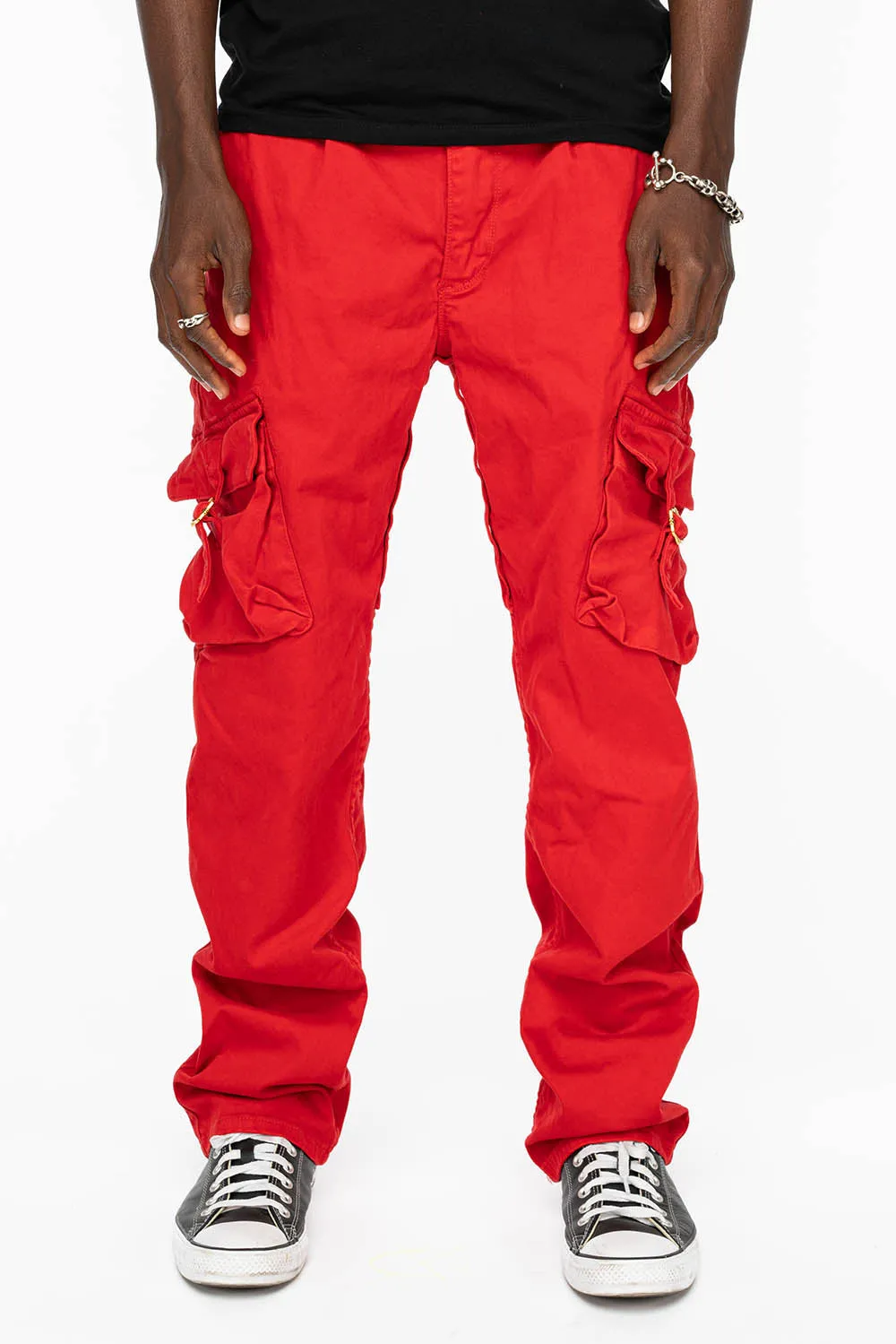 ROBINS NEW MILITARY STYLE CARGO PANTS IN RED COLOR WITH EMBROIDERY