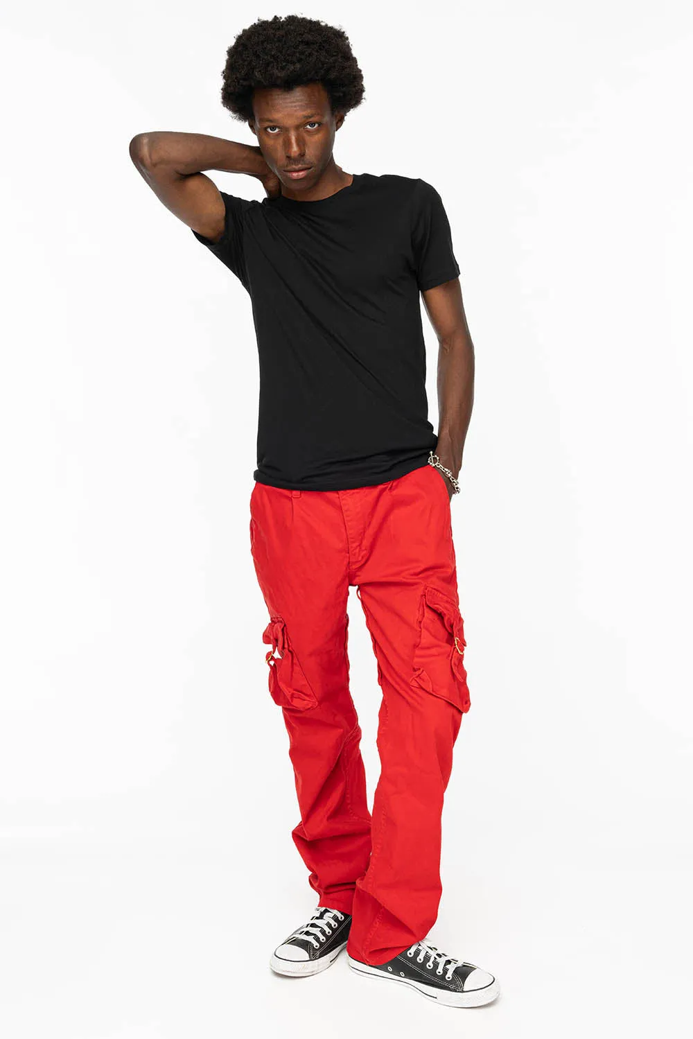 ROBINS NEW MILITARY STYLE CARGO PANTS IN RED COLOR WITH EMBROIDERY