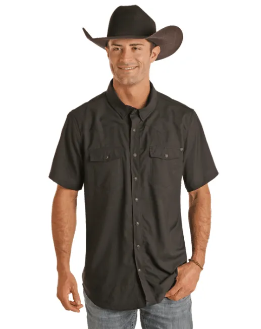 Rock & Roll Cowboy Men's Black Solid Tek Snap Short Sleeve Western Shirt BMN3S02400