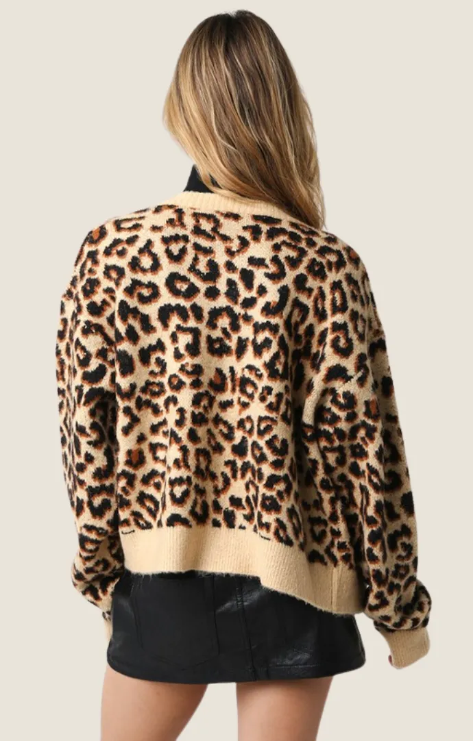 Sadie Khaki Leopard Knit Cardigan