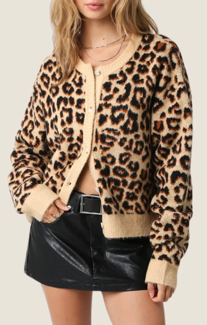 Sadie Khaki Leopard Knit Cardigan