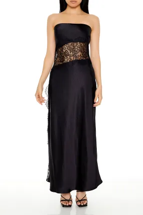 Satin Eyelash Lace Maxi Dress