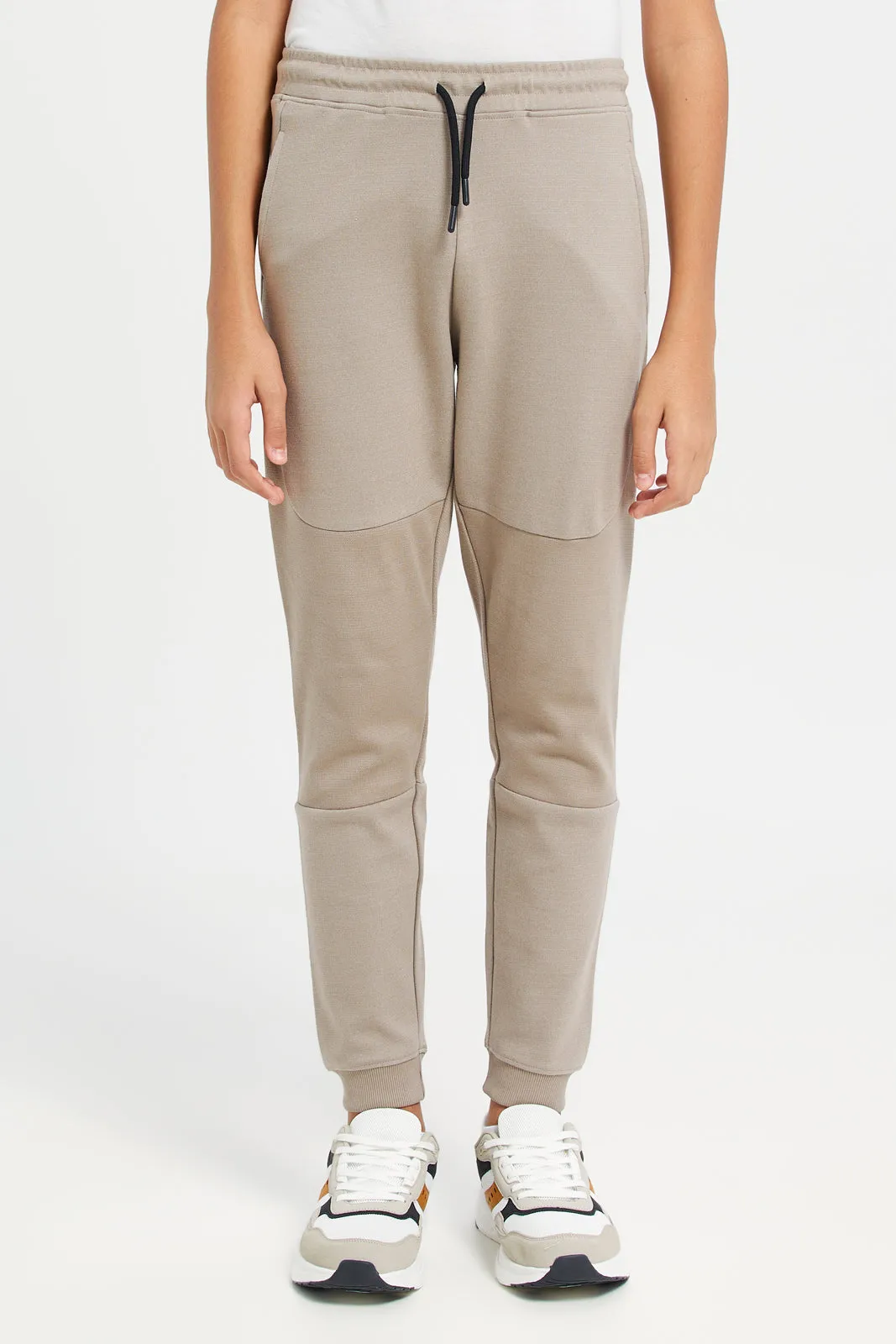 Senior Boys Beige Cut And Sew Active Pants