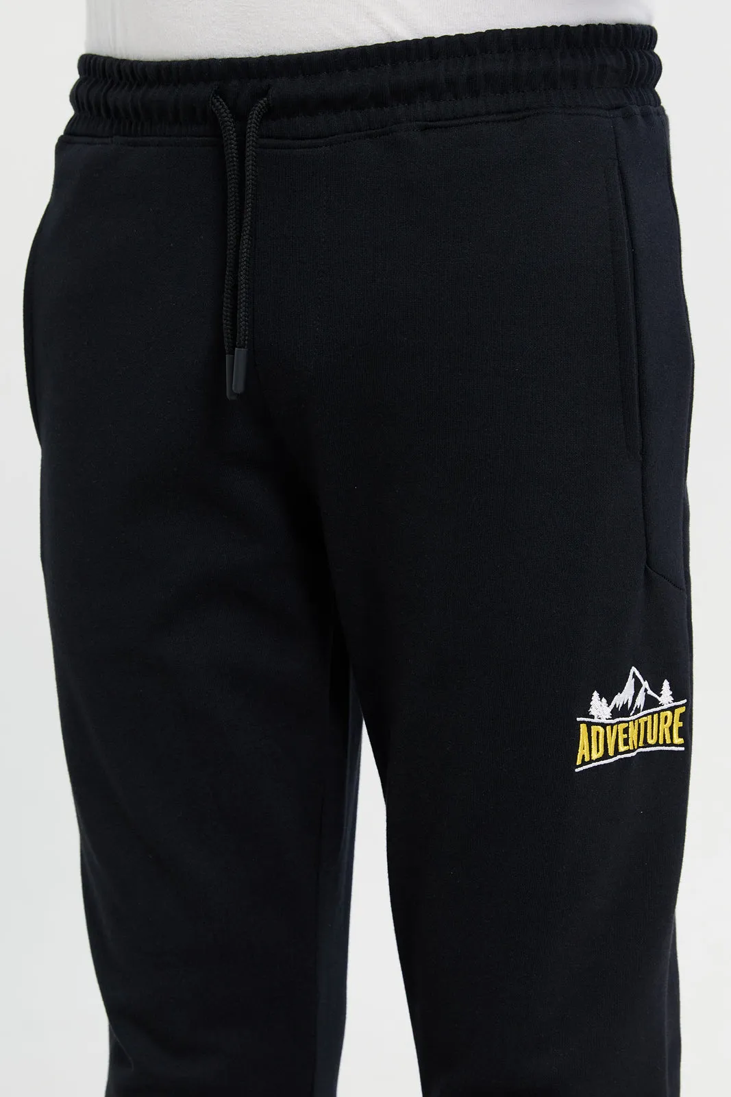 Senior Boys Black Embellished Active Pants