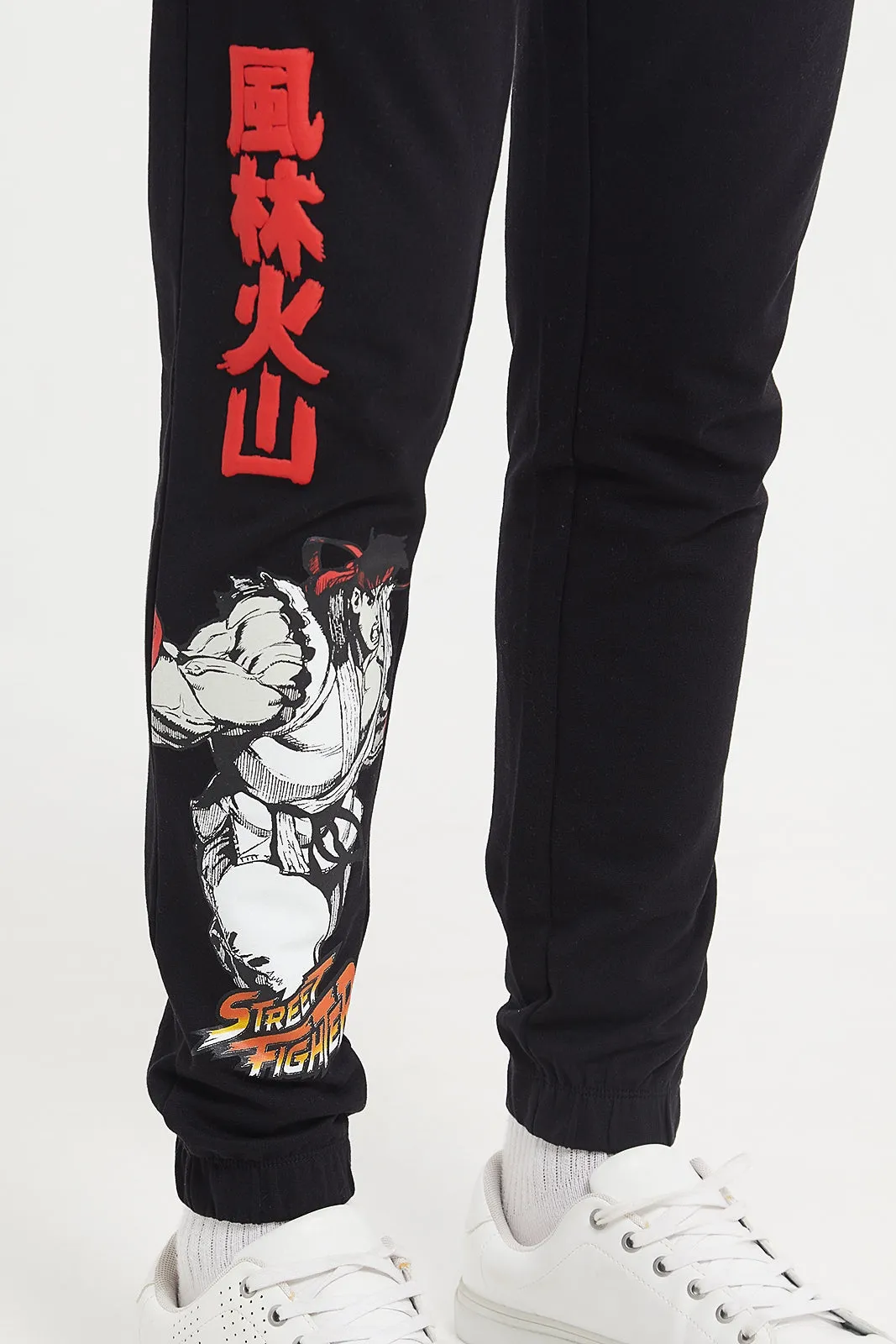 Senior Boys Black Street Fighter Active Pants