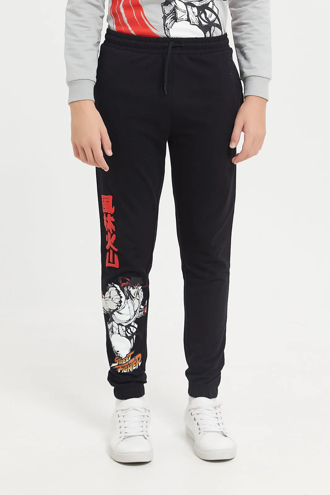 Senior Boys Black Street Fighter Active Pants